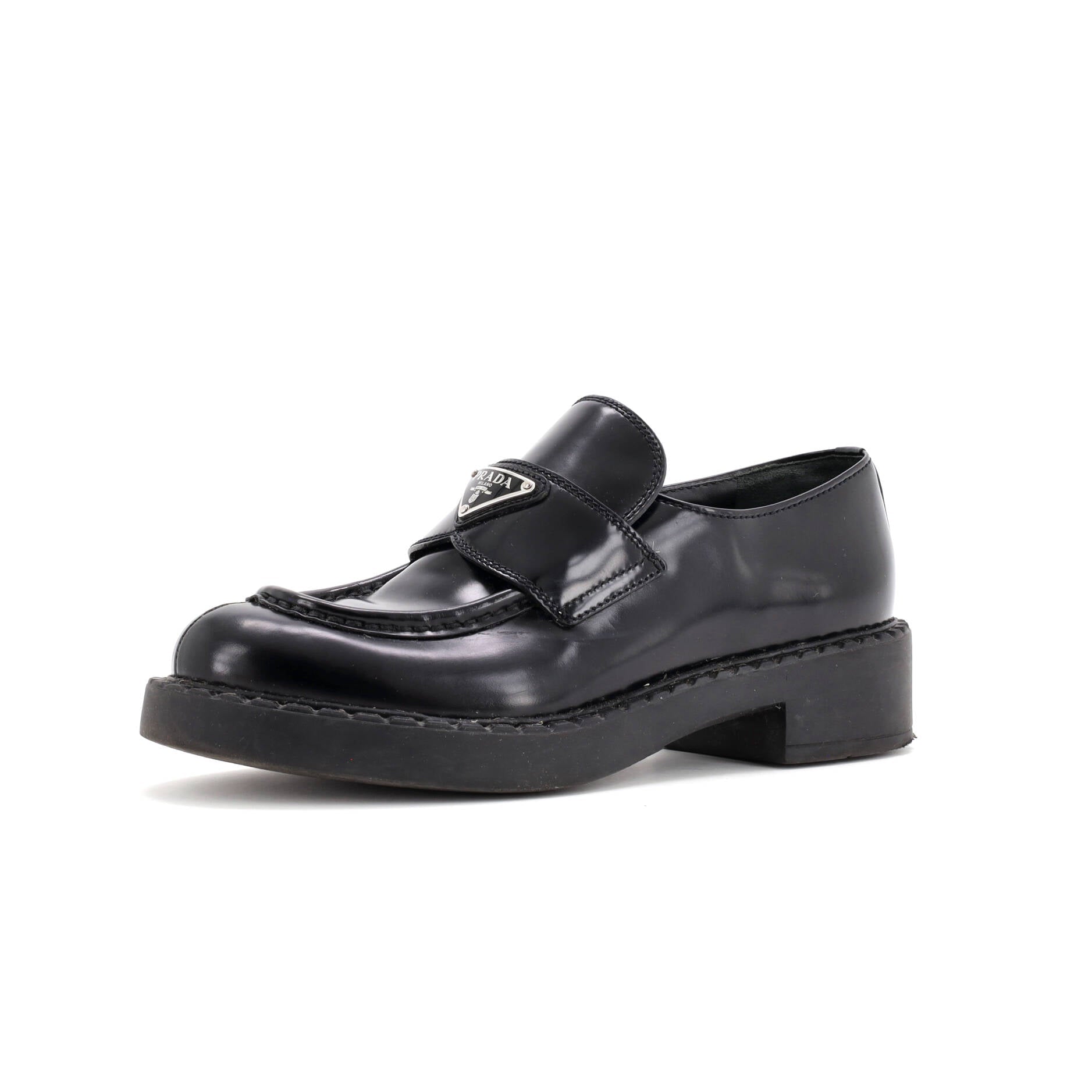 Women's Triangle Logo Loafers Spazzolato Leather