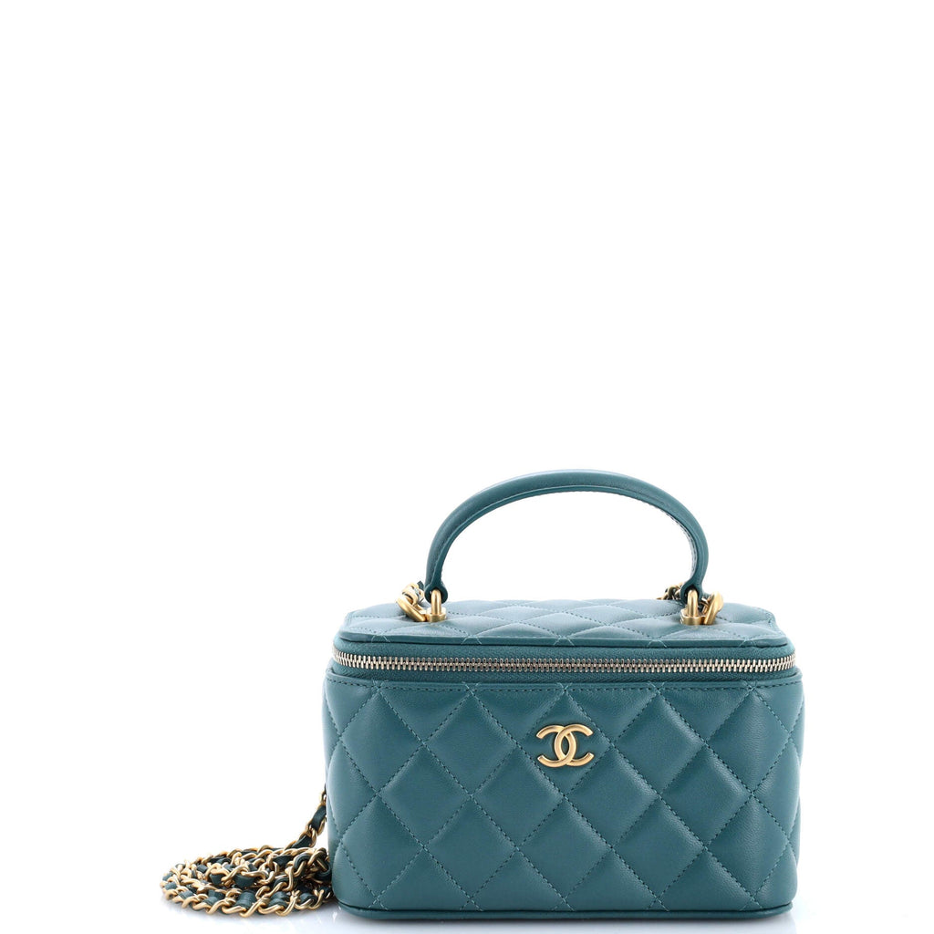 Classic Top Handle Vanity Case with Chain Quilted Lambskin Small