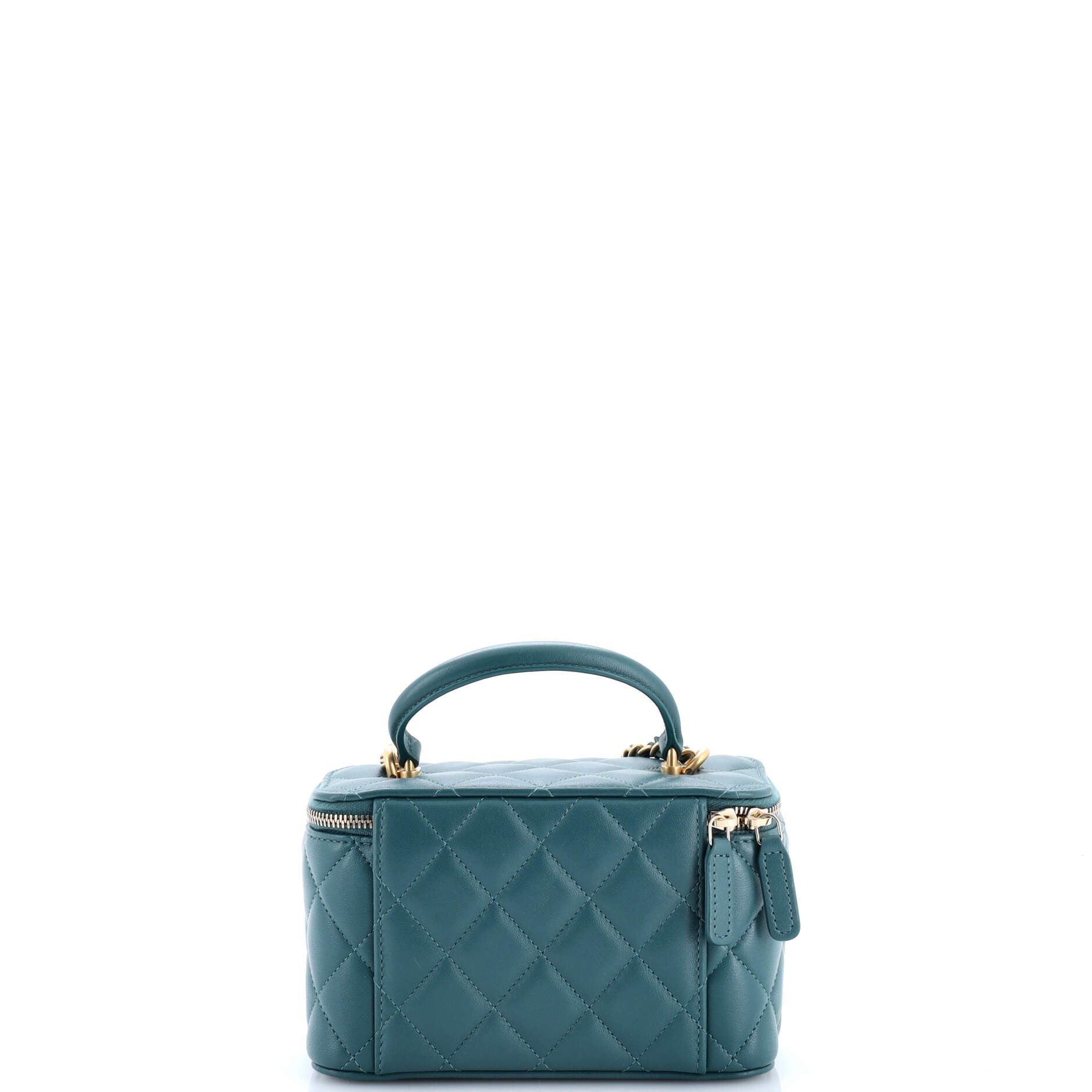 Classic Top Handle Vanity Case with Chain Quilted Lambskin Small