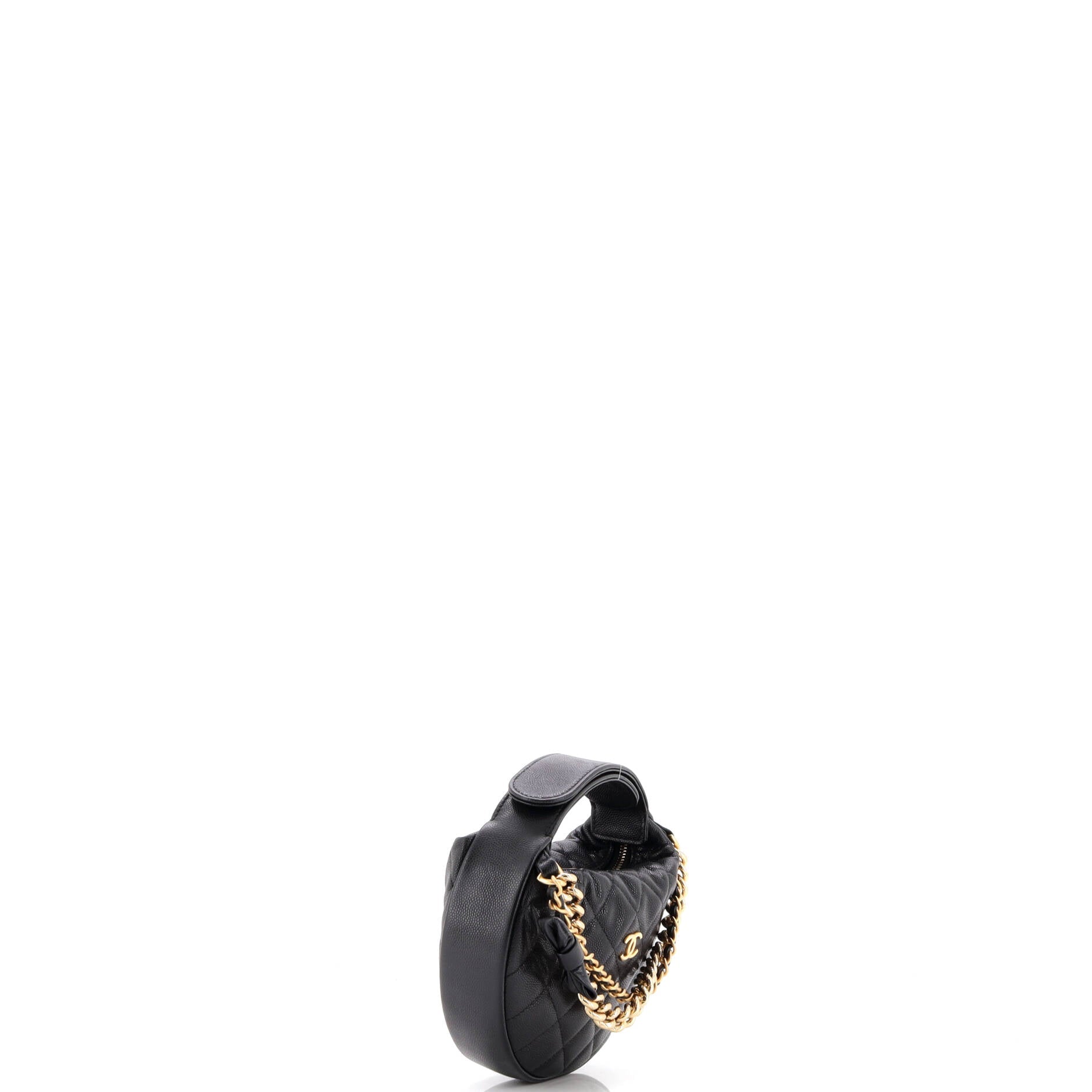 Double Chain Bow Hobo Pouch Quilted Caviar Mini