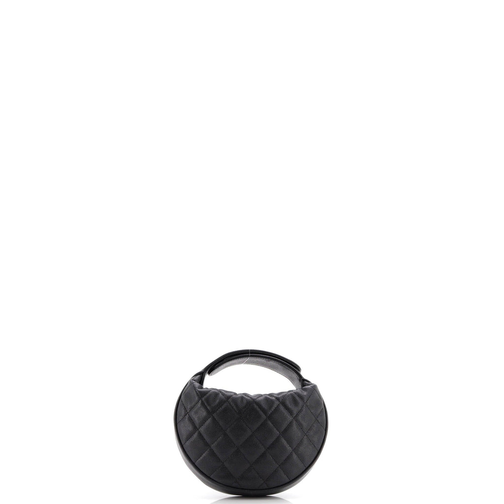 Double Chain Bow Hobo Pouch Quilted Caviar Mini