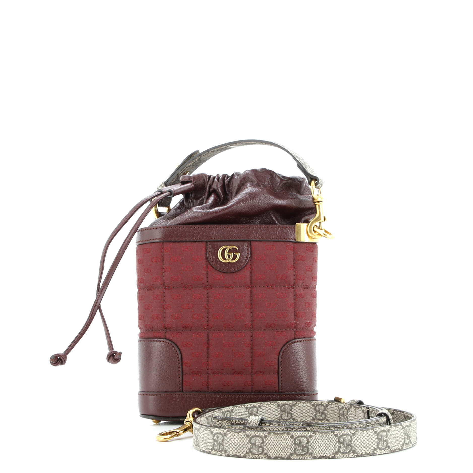 Drawstring Bucket Crossbody Bag Quilted Mini GG Canvas and Leather with GG Coated Canvas Mini