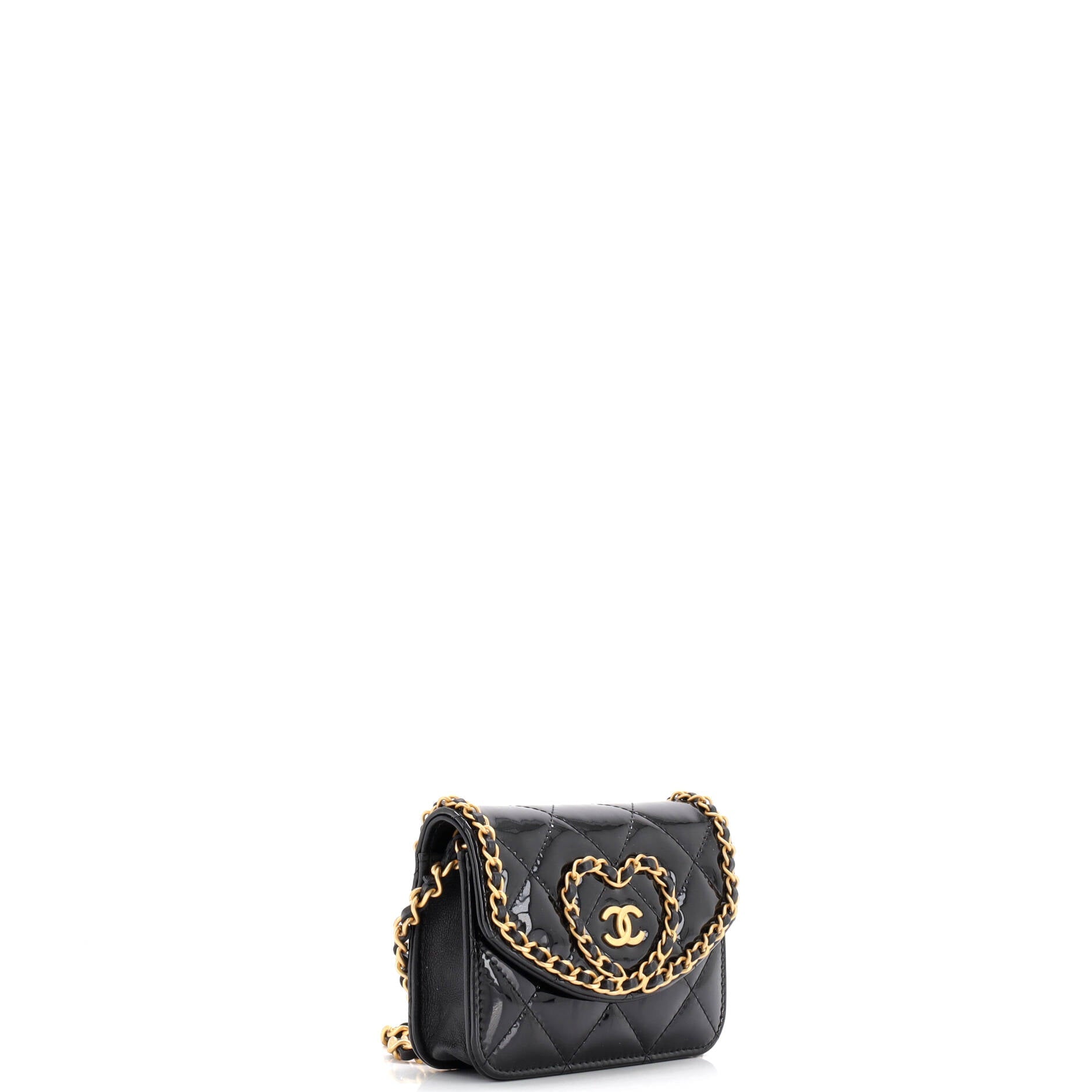 Heart Chain Flap Bag Quilted Patent Mini