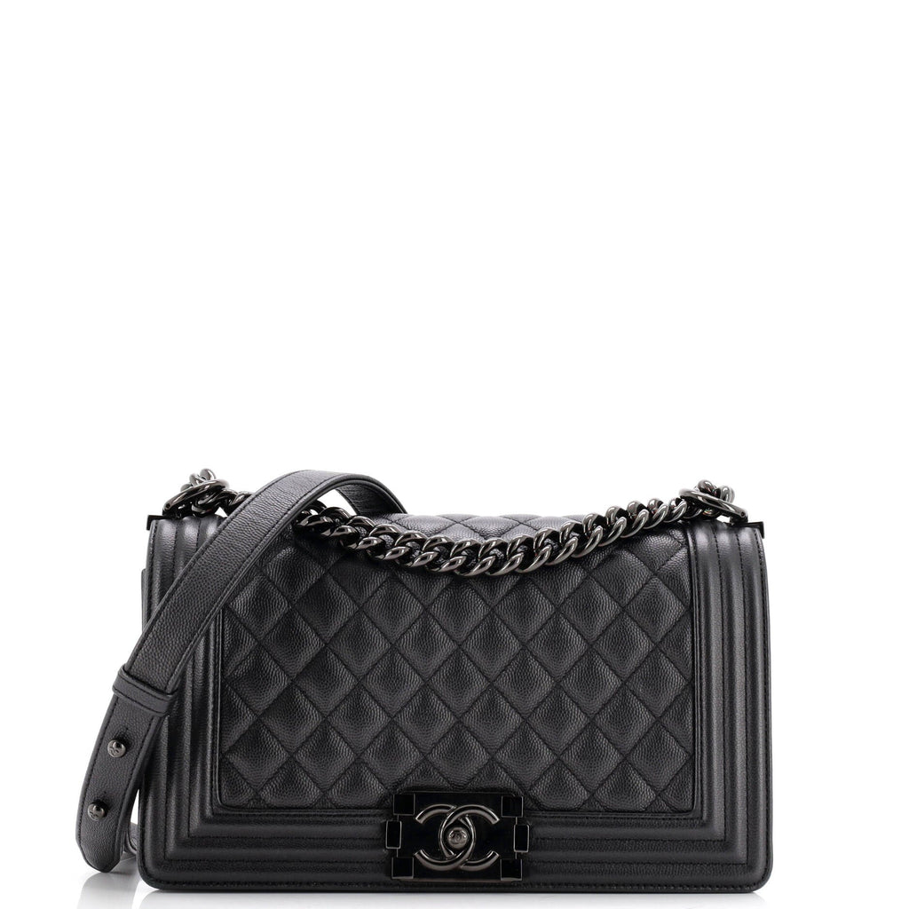 So Black Boy Flap Bag Quilted Caviar Old Medium