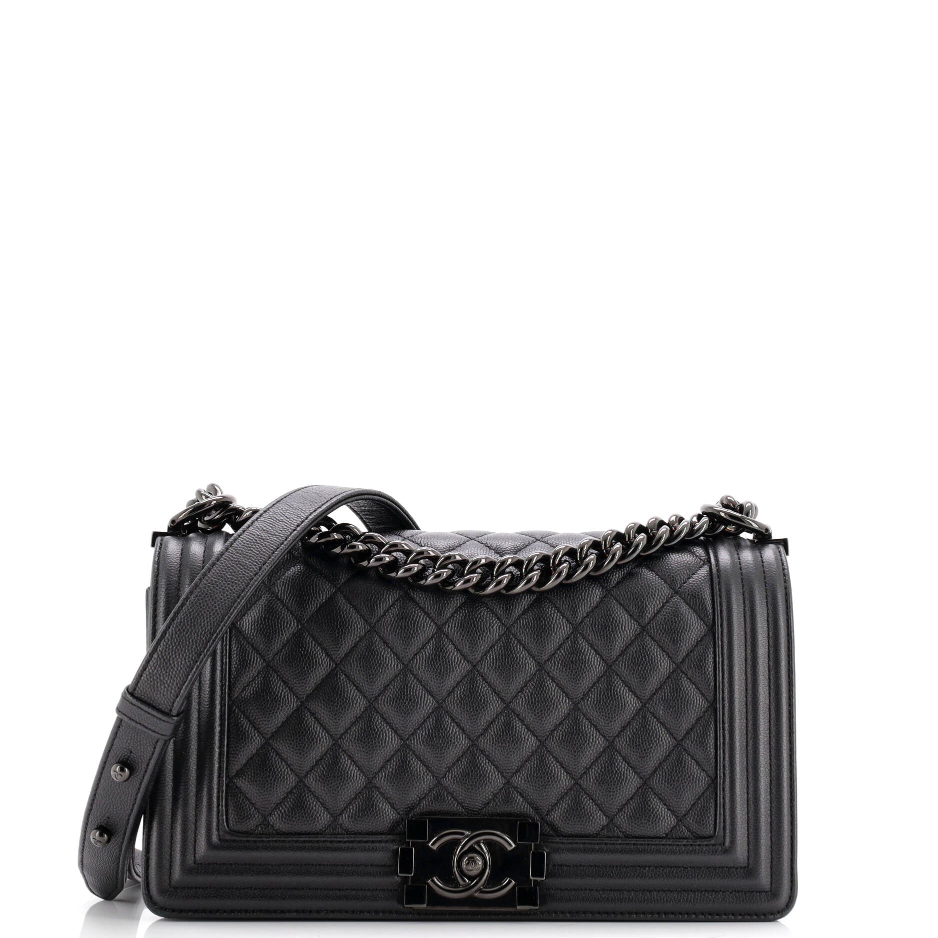 So Black Boy Flap Bag Quilted Caviar Old Medium