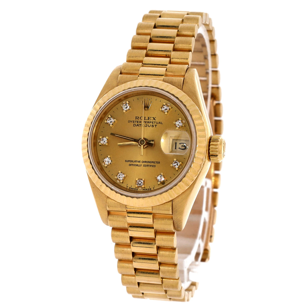 Oyster Perpetual Datejust Automatic Watch Yellow Gold with Diamond Markers 26