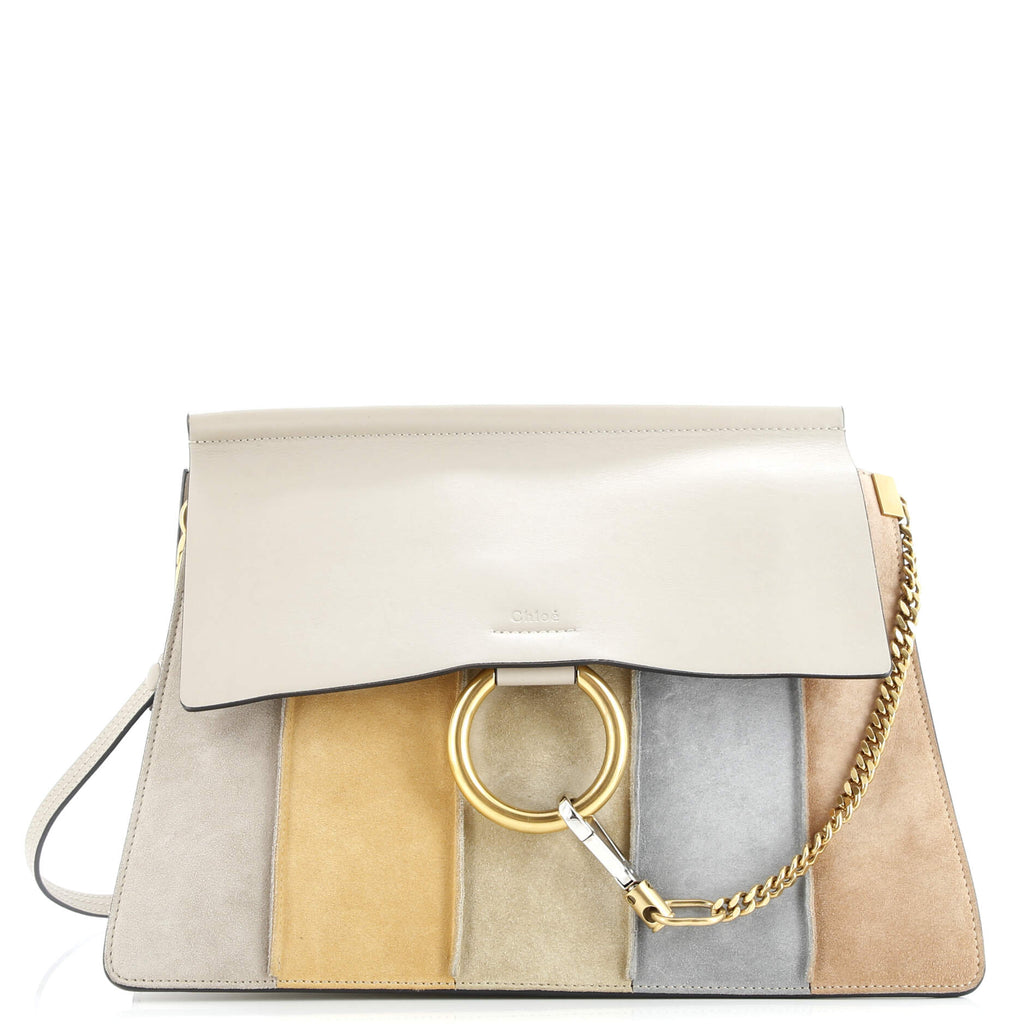 Faye Shoulder Bag Stitched Suede and Leather Medium