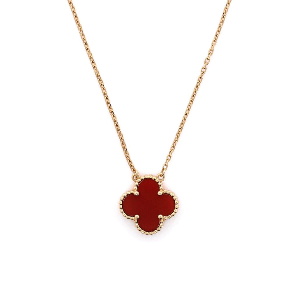 Vintage Alhambra Pendant Necklace 18K Yellow Gold and Carnelian