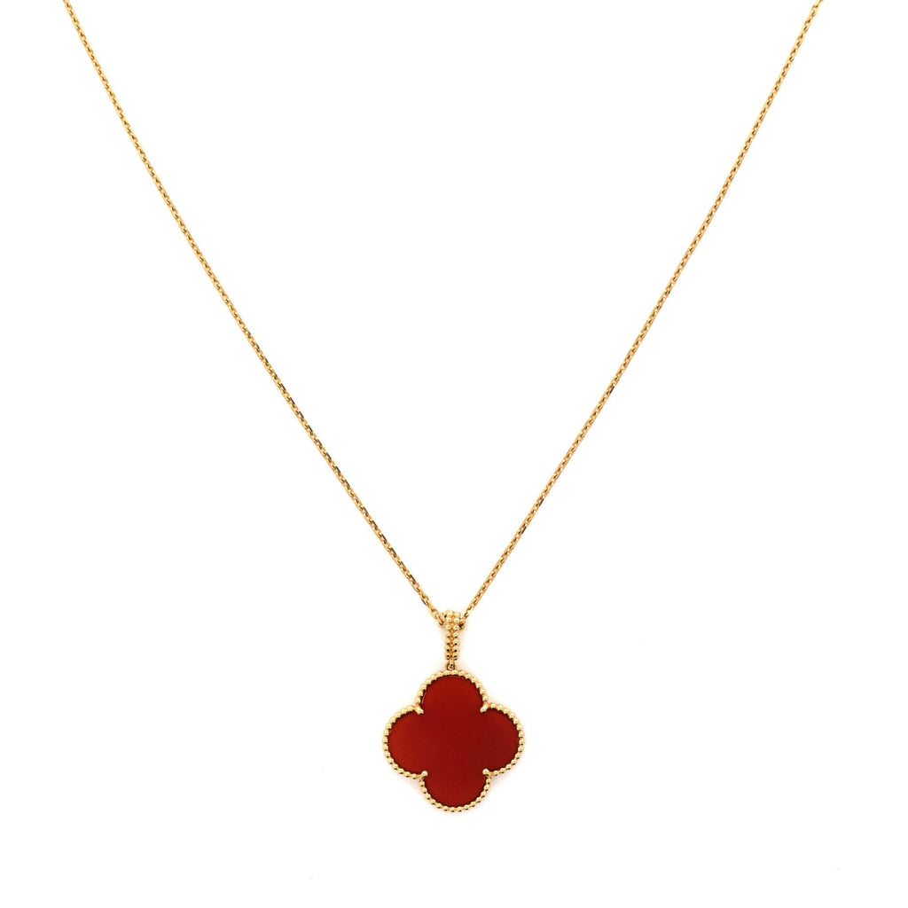 Magic Alhambra Pendant Long Necklace 18K Yellow Gold and Carnelian