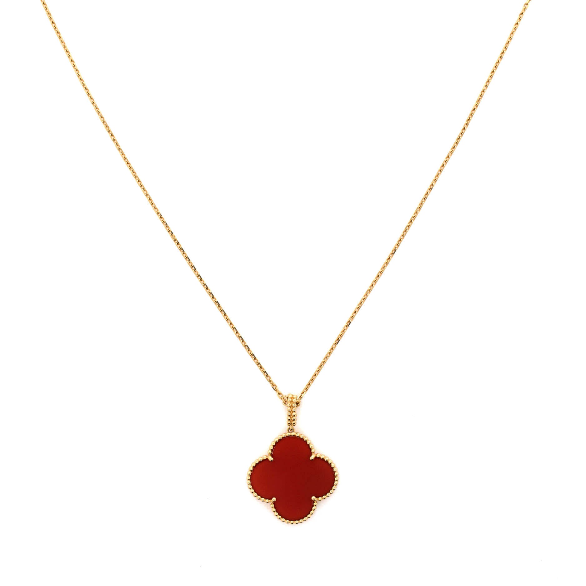 Magic Alhambra Pendant Long Necklace 18K Yellow Gold and Carnelian