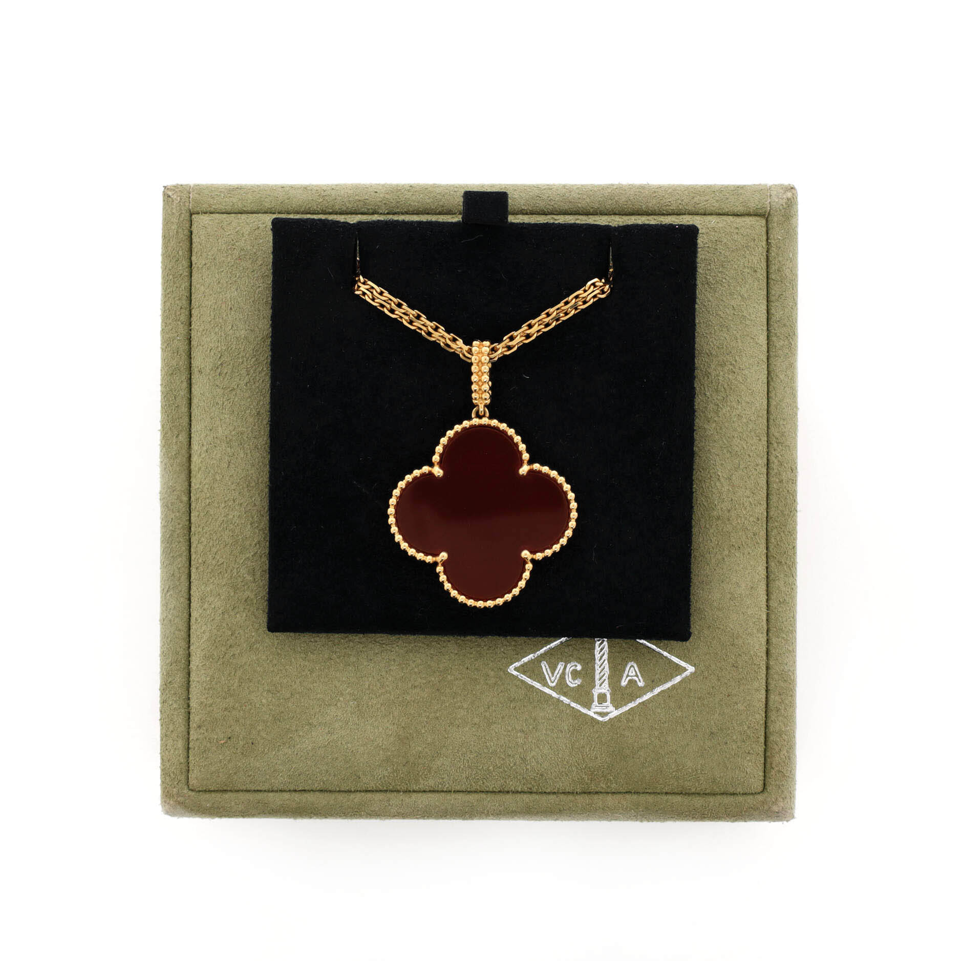Magic Alhambra Pendant Long Necklace 18K Yellow Gold and Carnelian