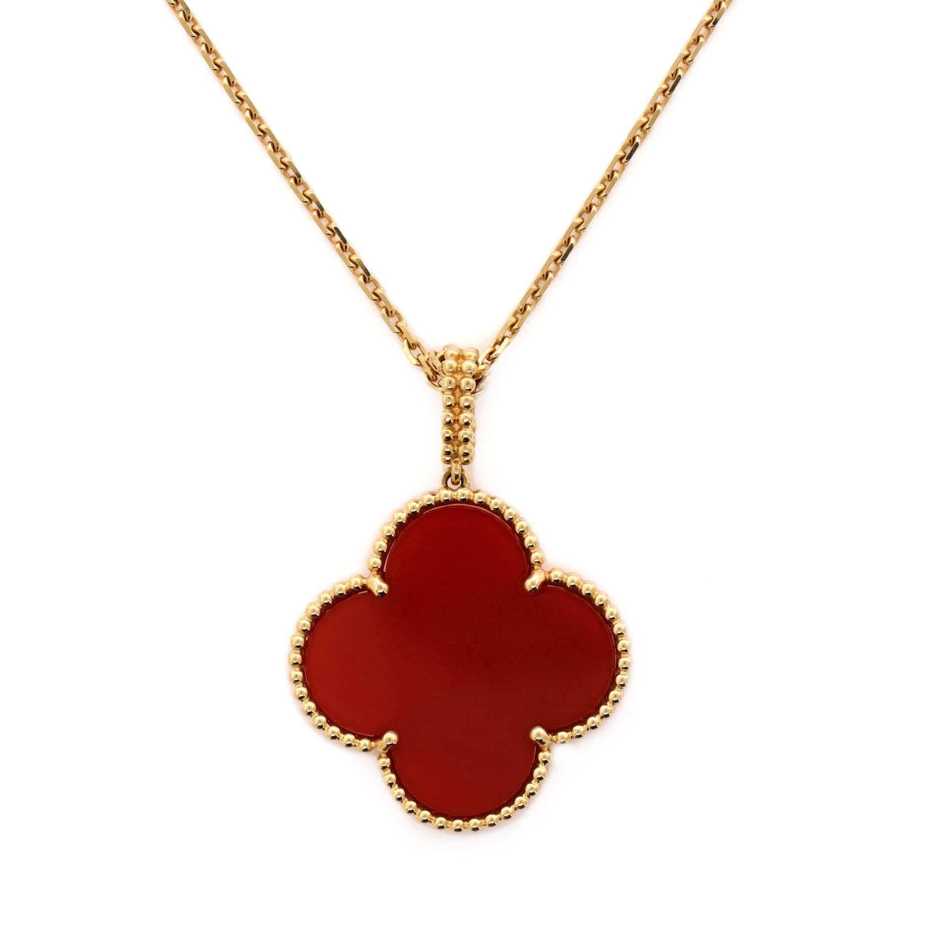 Magic Alhambra Pendant Long Necklace 18K Yellow Gold and Carnelian