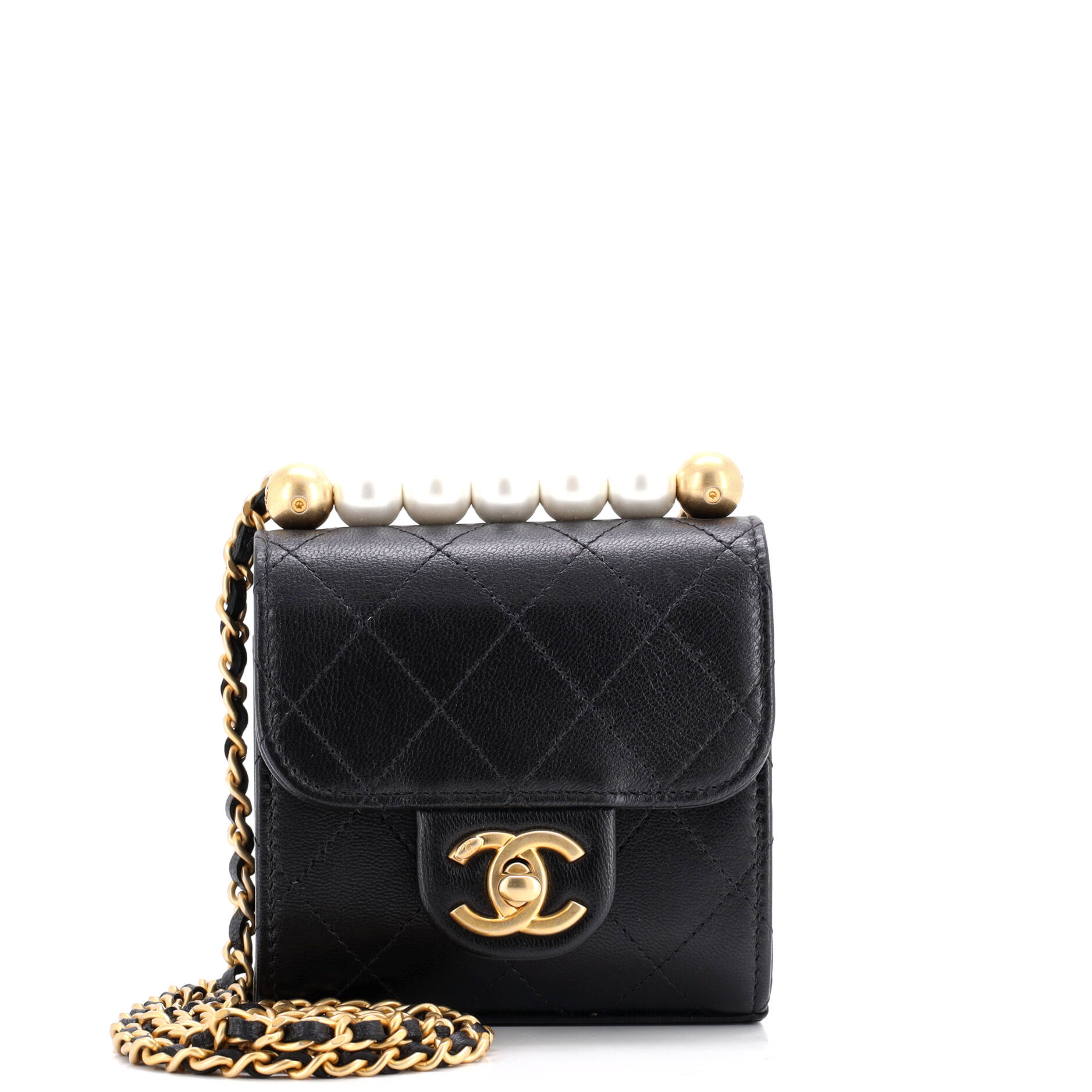 Chic Pearls Flap Clutch with Chain Quilted Goatskin Mini