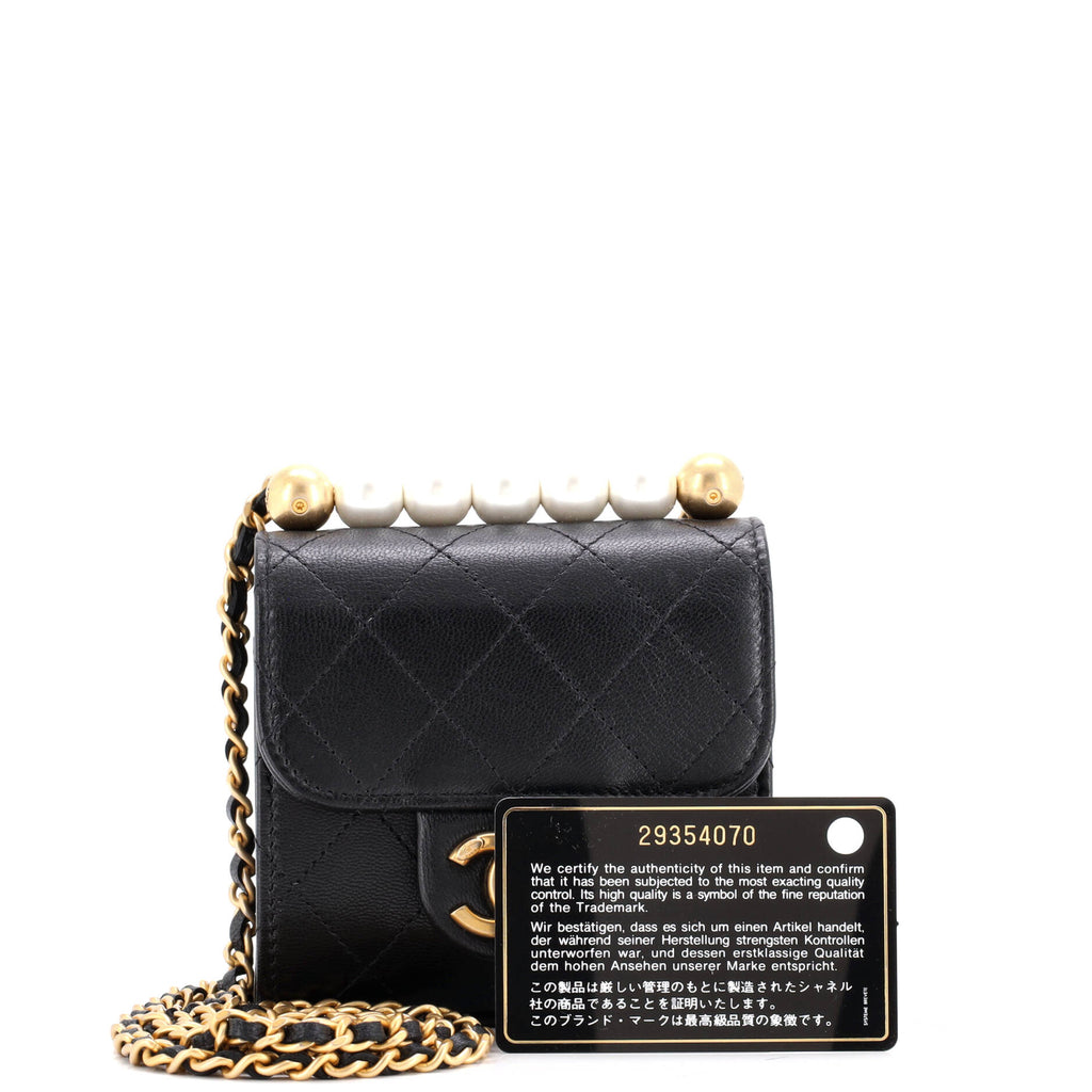 Chic Pearls Flap Clutch with Chain Quilted Goatskin Mini