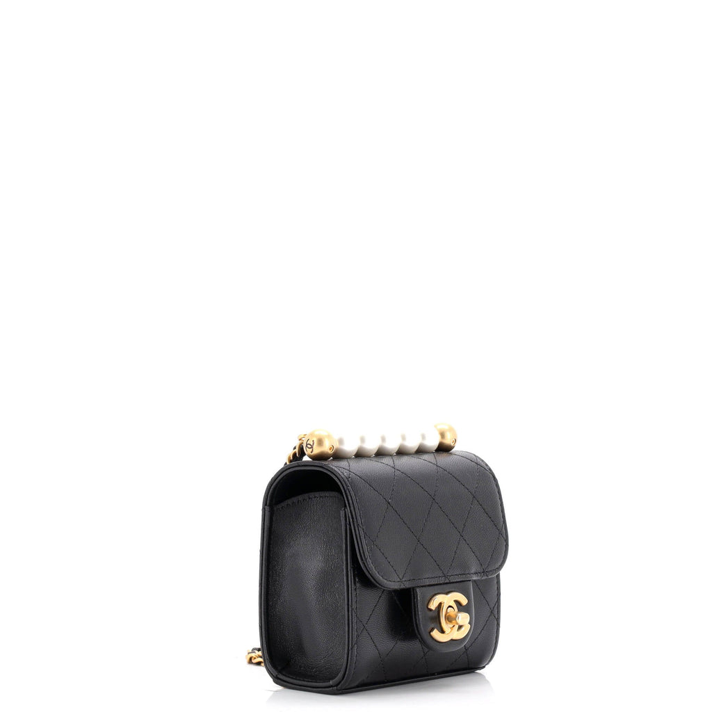 Chic Pearls Flap Clutch with Chain Quilted Goatskin Mini
