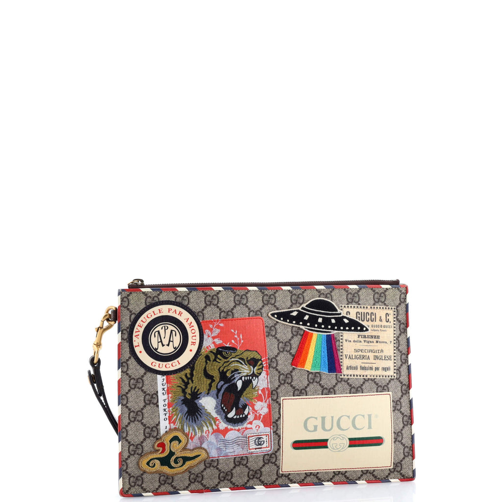 Courrier Pouch GG Coated Canvas with Applique