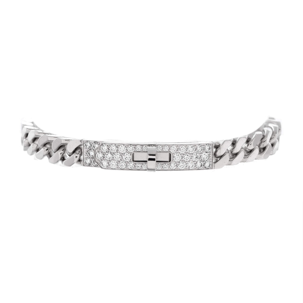 Kelly Gourmette Bracelet 18K White Gold and Pave Diamonds Very Small