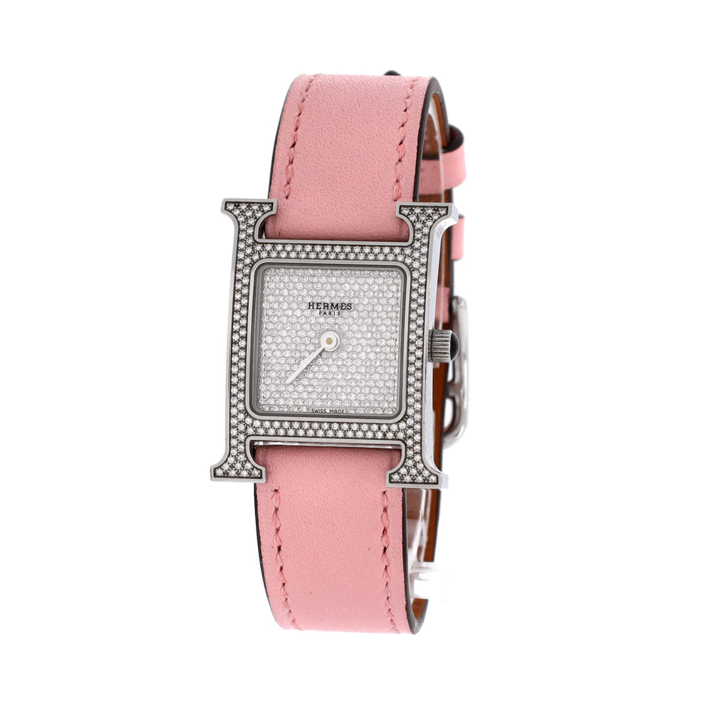 Heure H Quartz Watch Stainless Steel and Leather with Diamond Bezel and Pave Dial 21