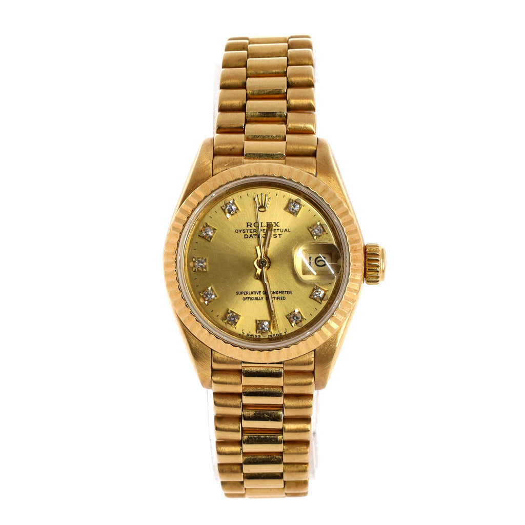 Oyster Perpetual President Datejust Automatic Watch Yellow Gold with Diamond Markers 26