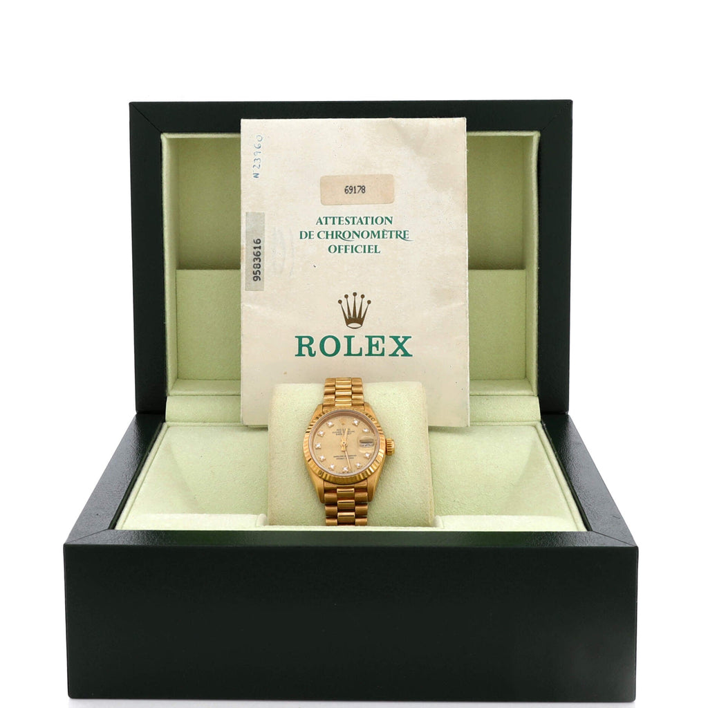 Oyster Perpetual President Datejust Automatic Watch Yellow Gold with Diamond Markers 26