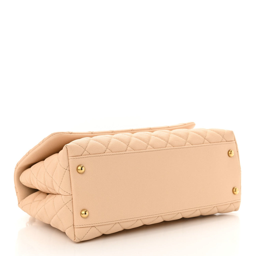 Caviar Quilted Small Coco Handle Flap Beige