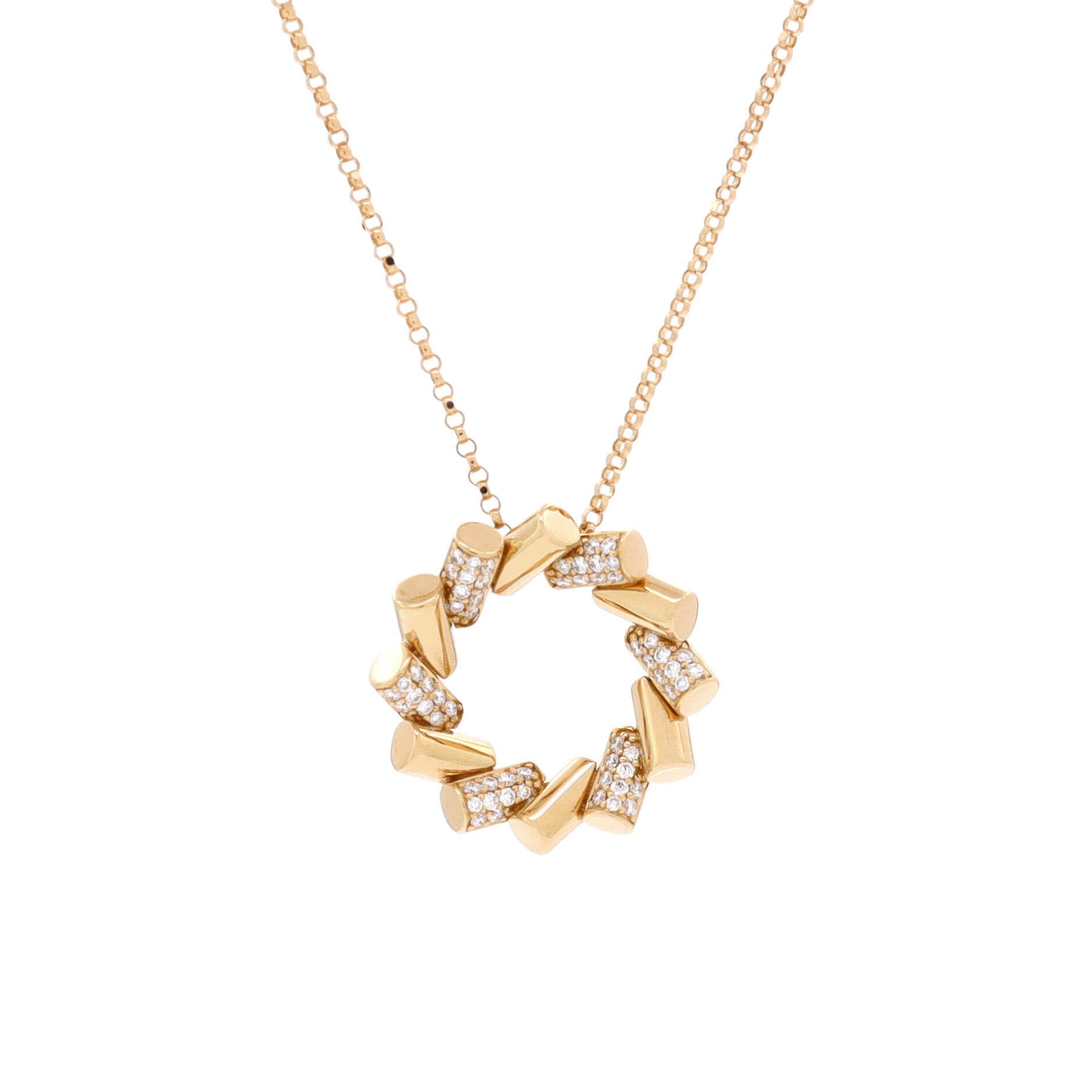 Domino Circle Pendant Necklace 18K Yellow Gold with Diamonds Small