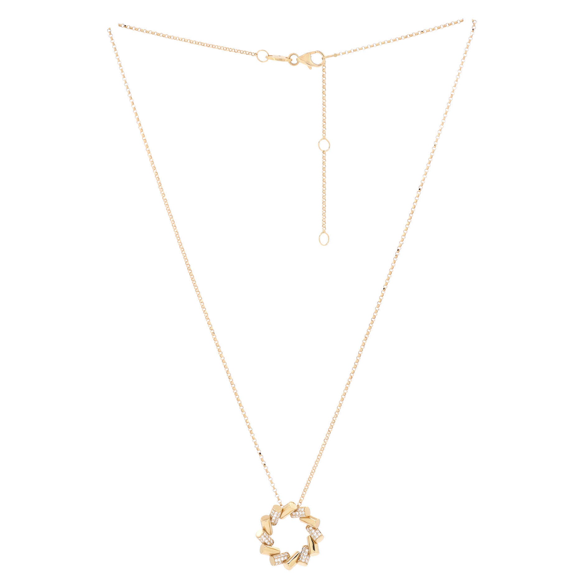 Domino Circle Pendant Necklace 18K Yellow Gold with Diamonds Small