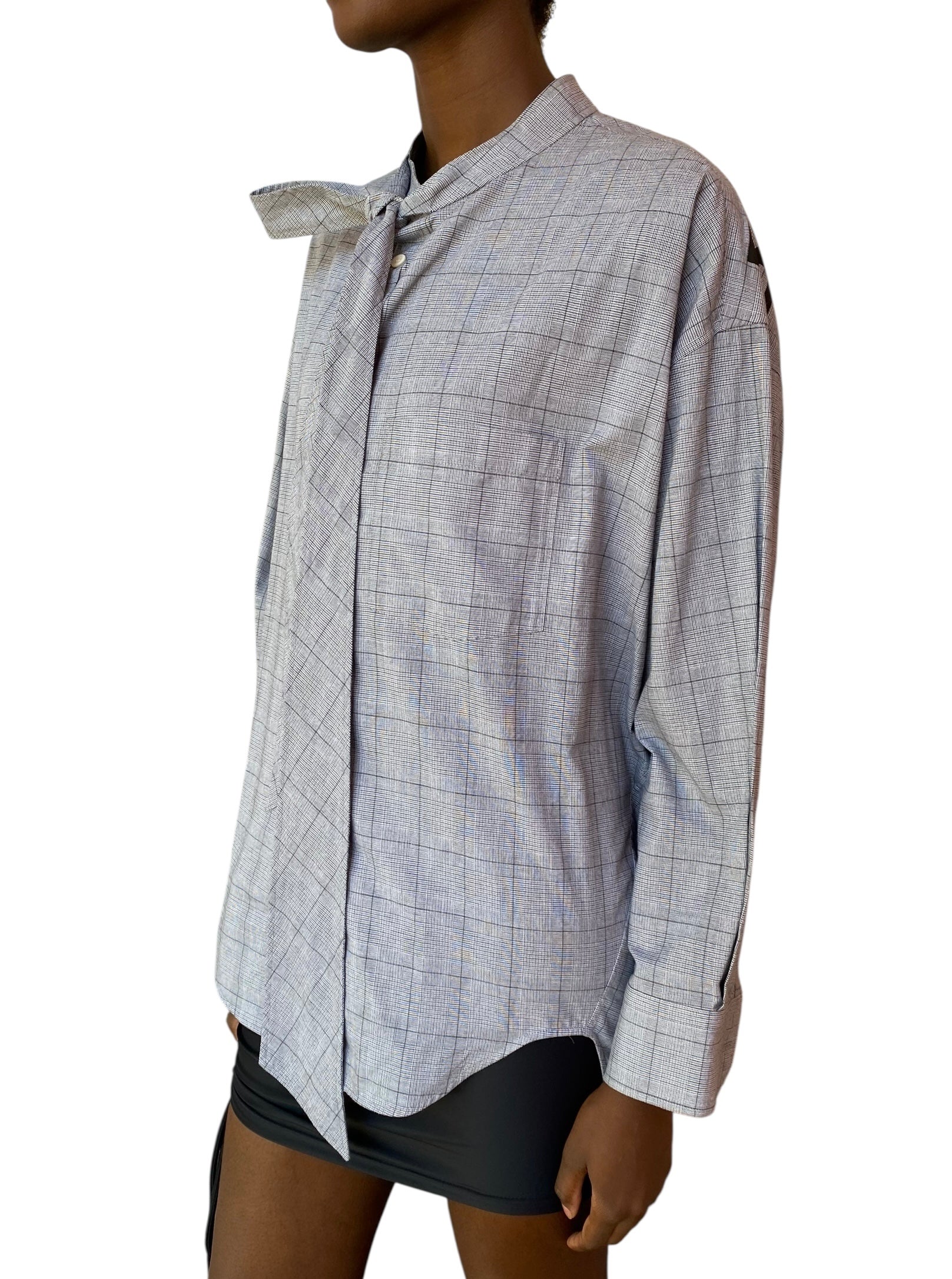 Balenciaga Grey Cotton Check Swing Oversized Logo Shirt - 36 / US 2