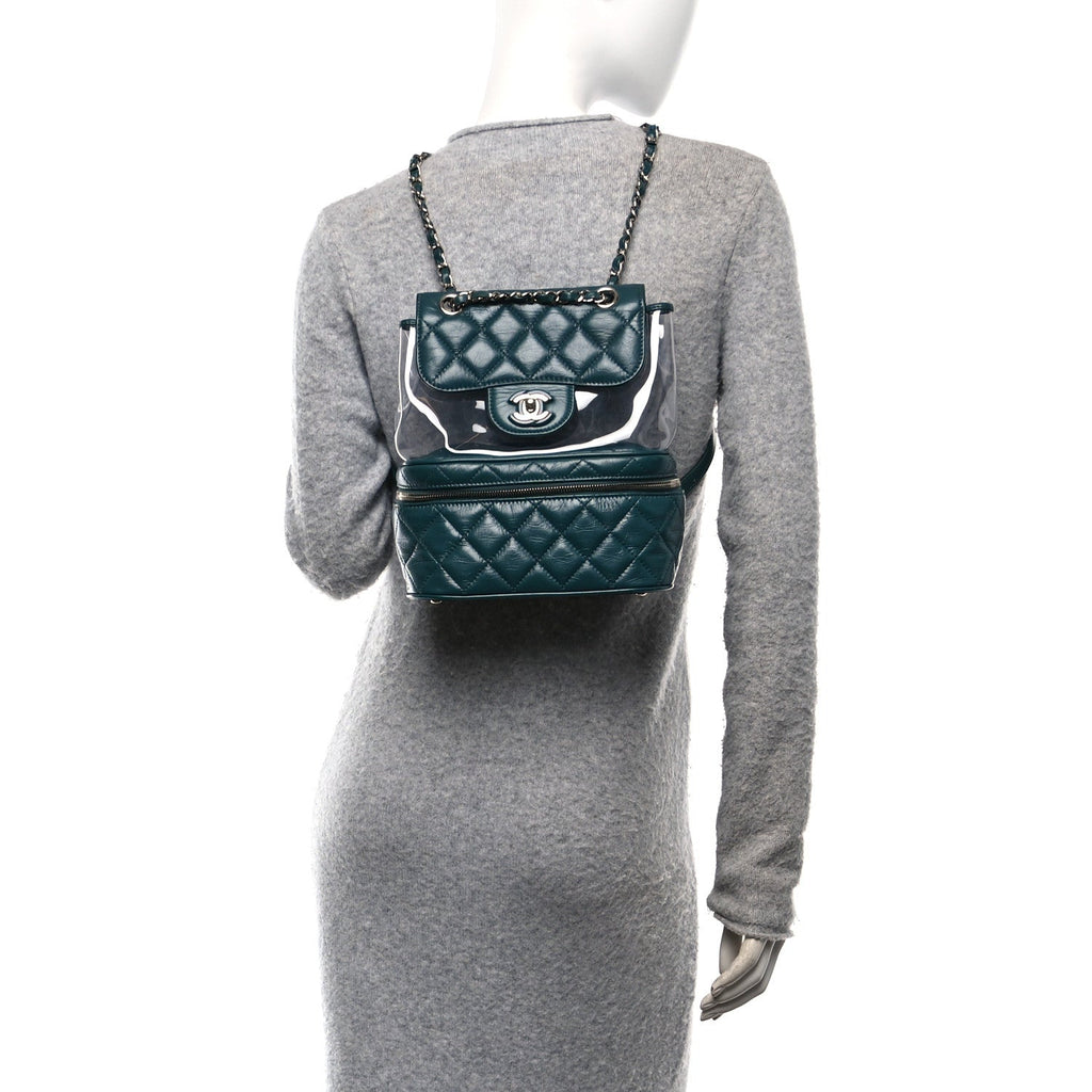 Crumpled Calfskin PVC Quilted Backpack Green