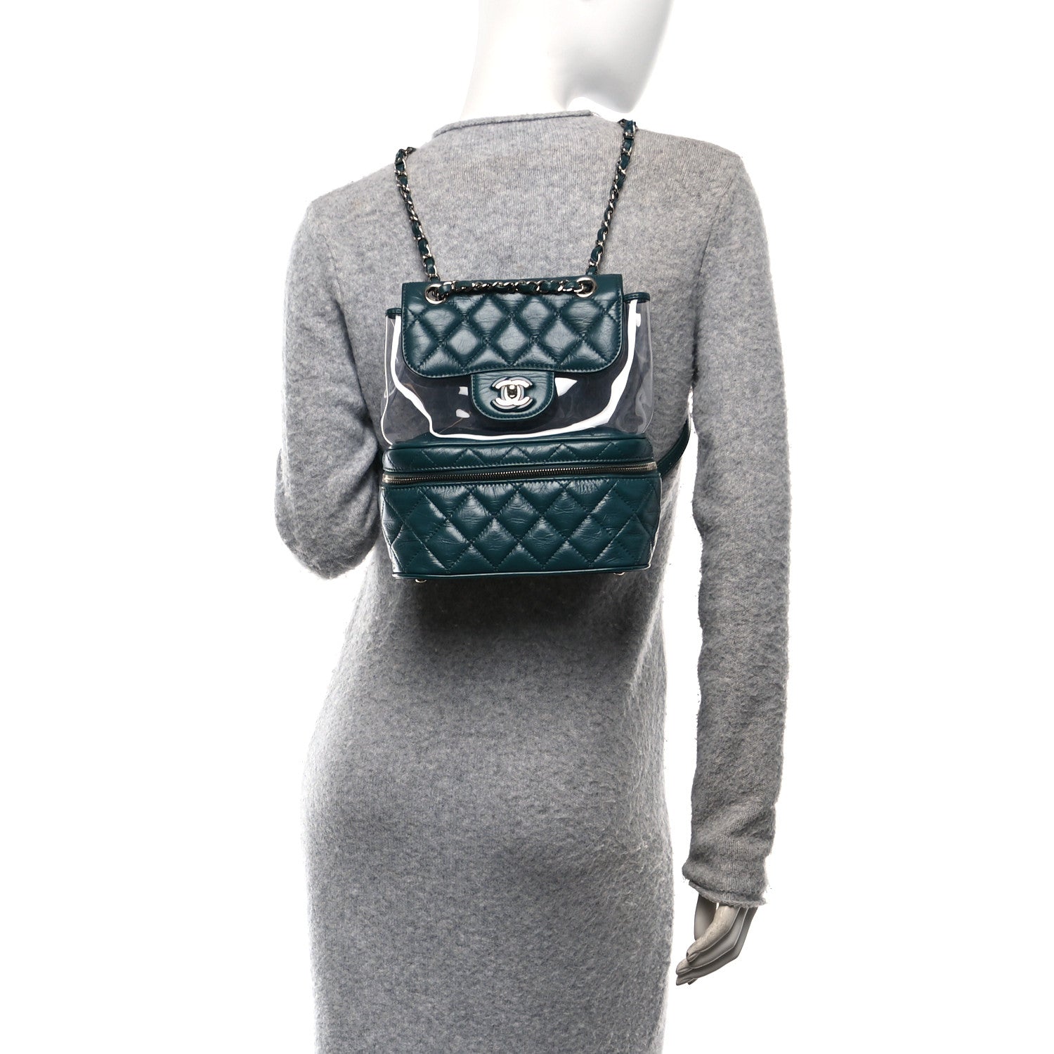 Crumpled Calfskin PVC Quilted Backpack Green