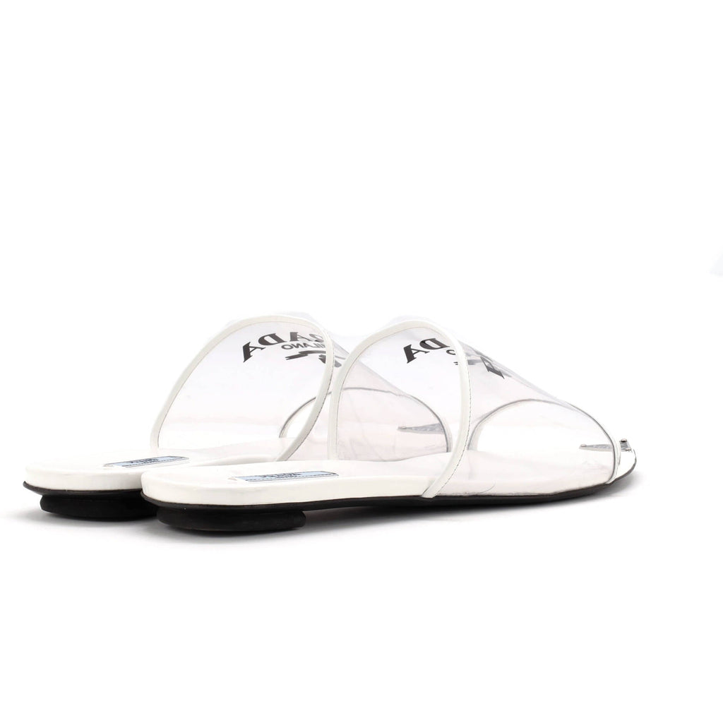 Women's Logo Flat Slide Sandals PVC with Leather