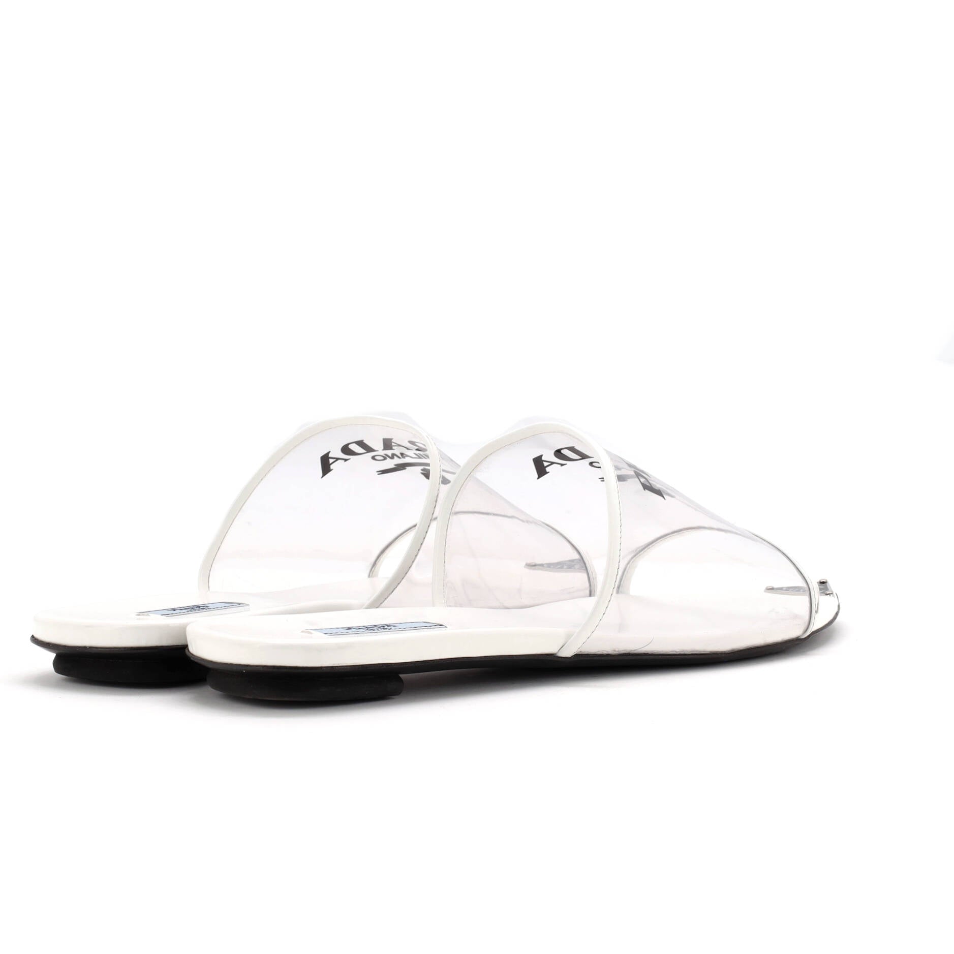 Women's Logo Flat Slide Sandals PVC with Leather