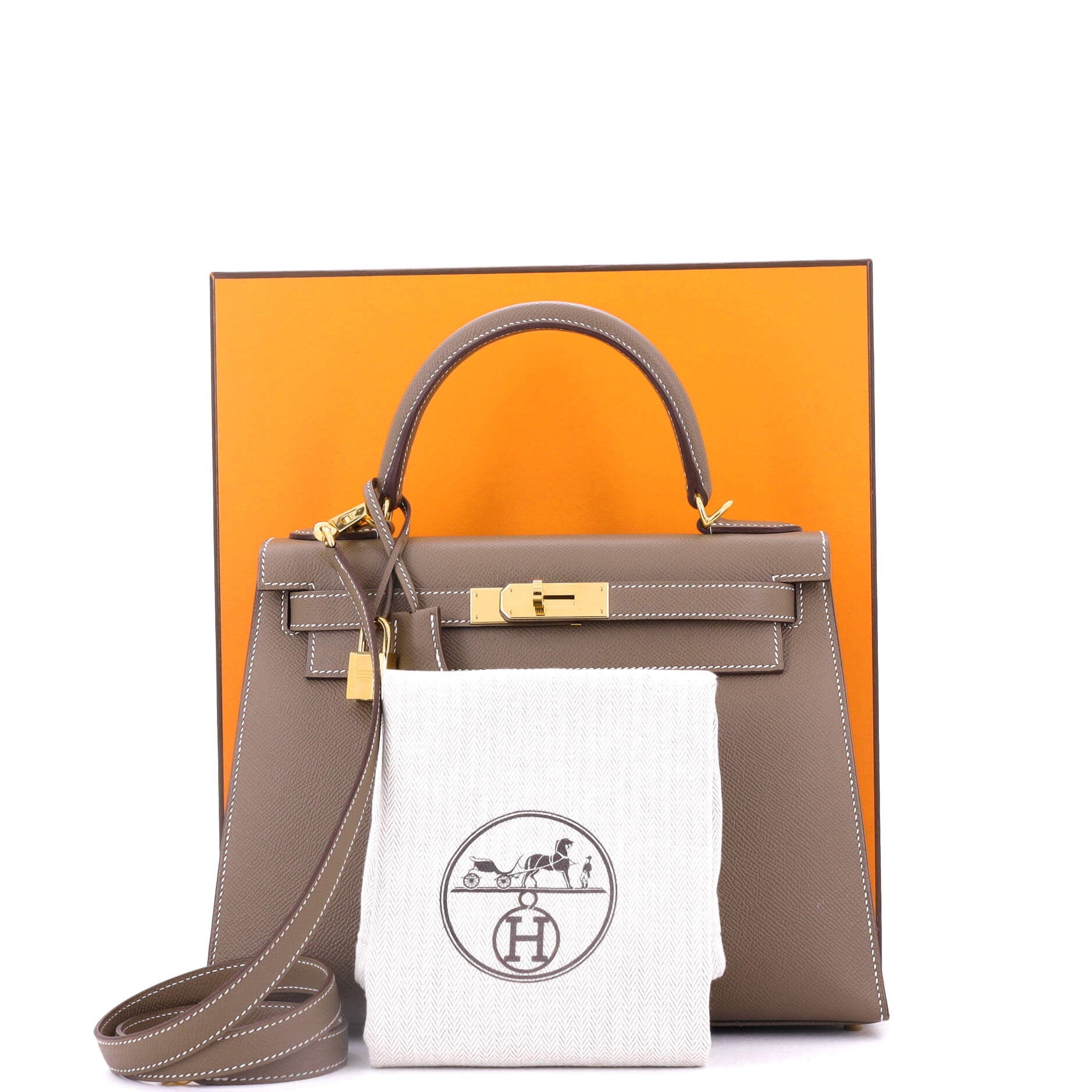 Kelly Handbag Grey Epsom with Gold Hardware 28