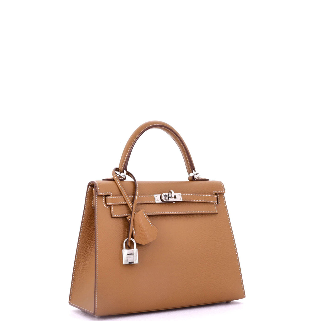 Kelly Handbag Gold Epsom with Palladium Hardware 25
