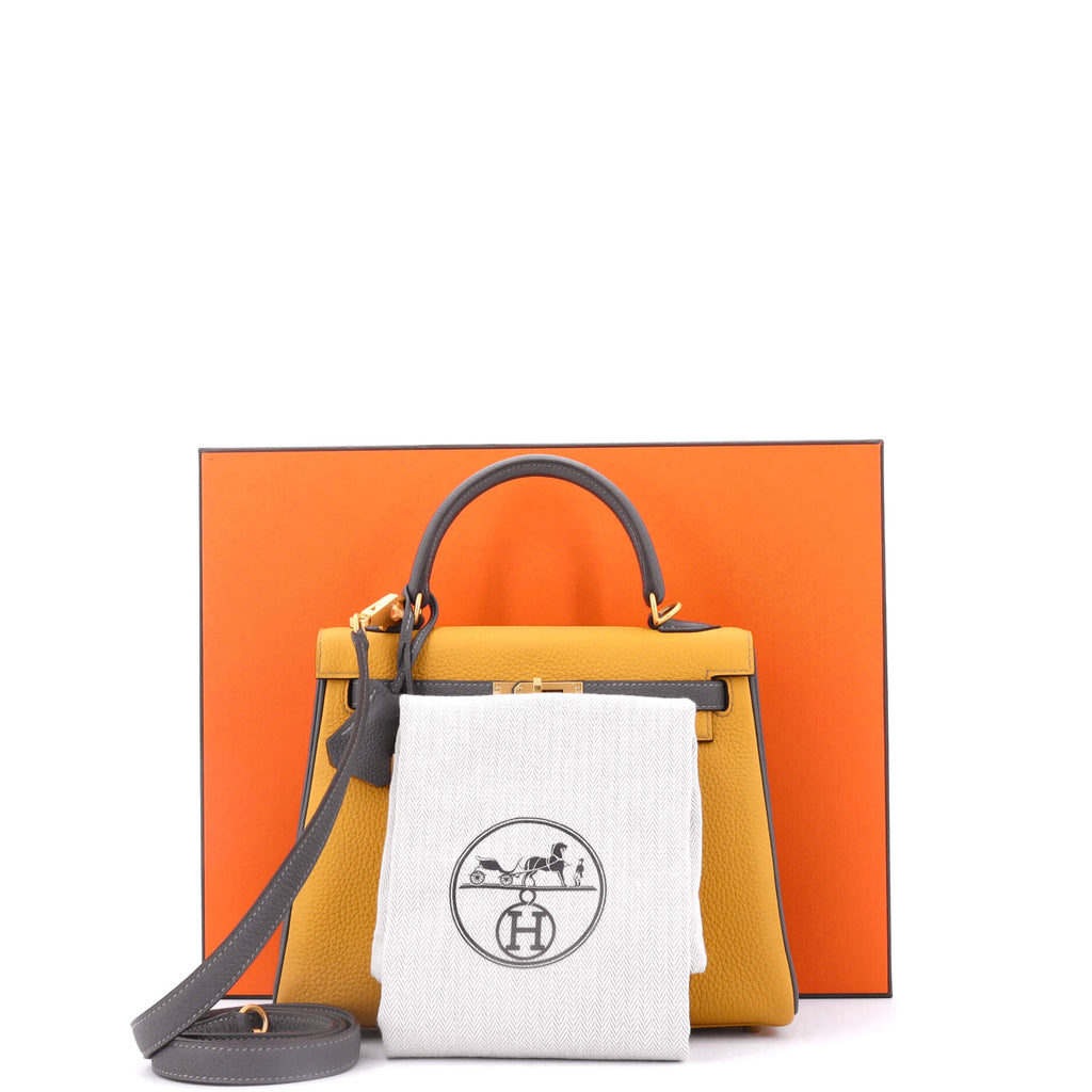 Kelly Handbag Bicolor Togo with Brushed Gold Hardware 25