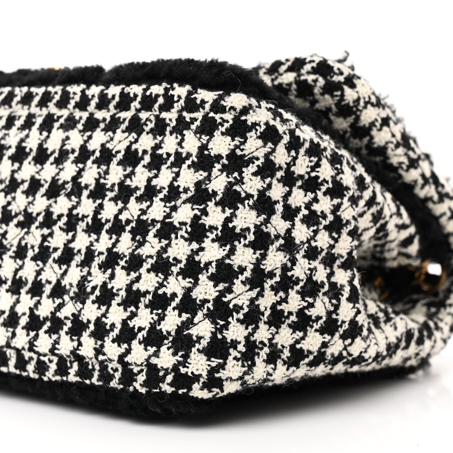 Shearling Tweed Jumbo Single Flap Black White