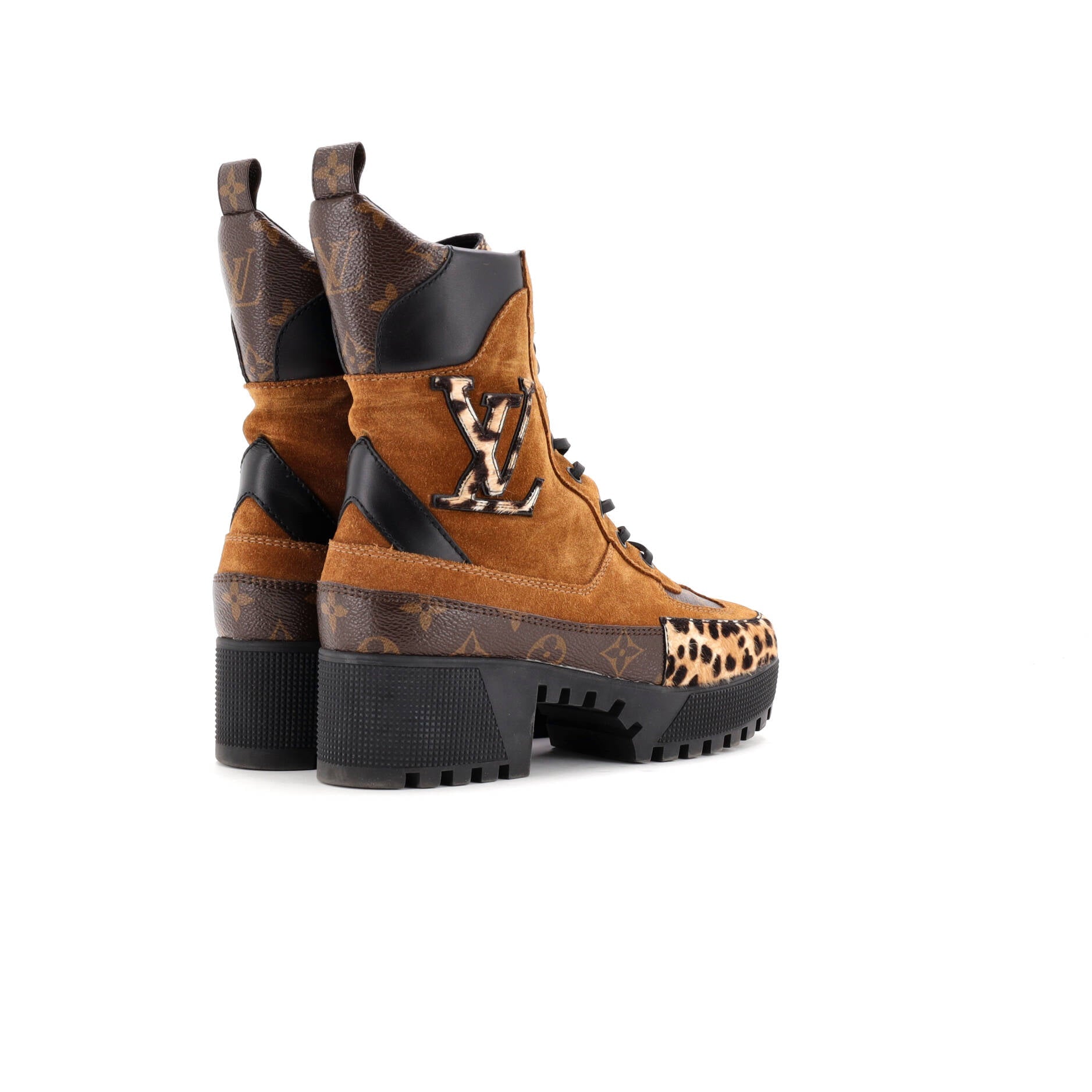 Women's Laureate Platform Desert Boots Suede with Monogram Canvas and Pony Hair