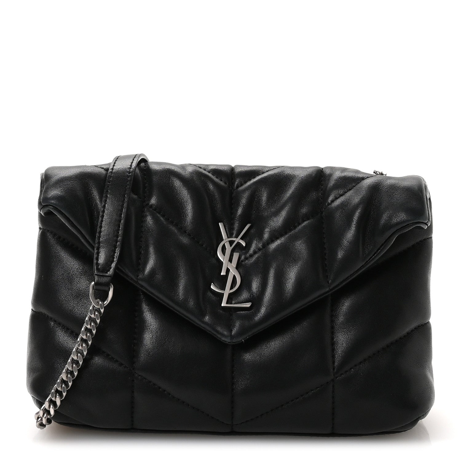 Lambskin Quilted Toy Loulou Puffer Monogram Chain Satchel Black
