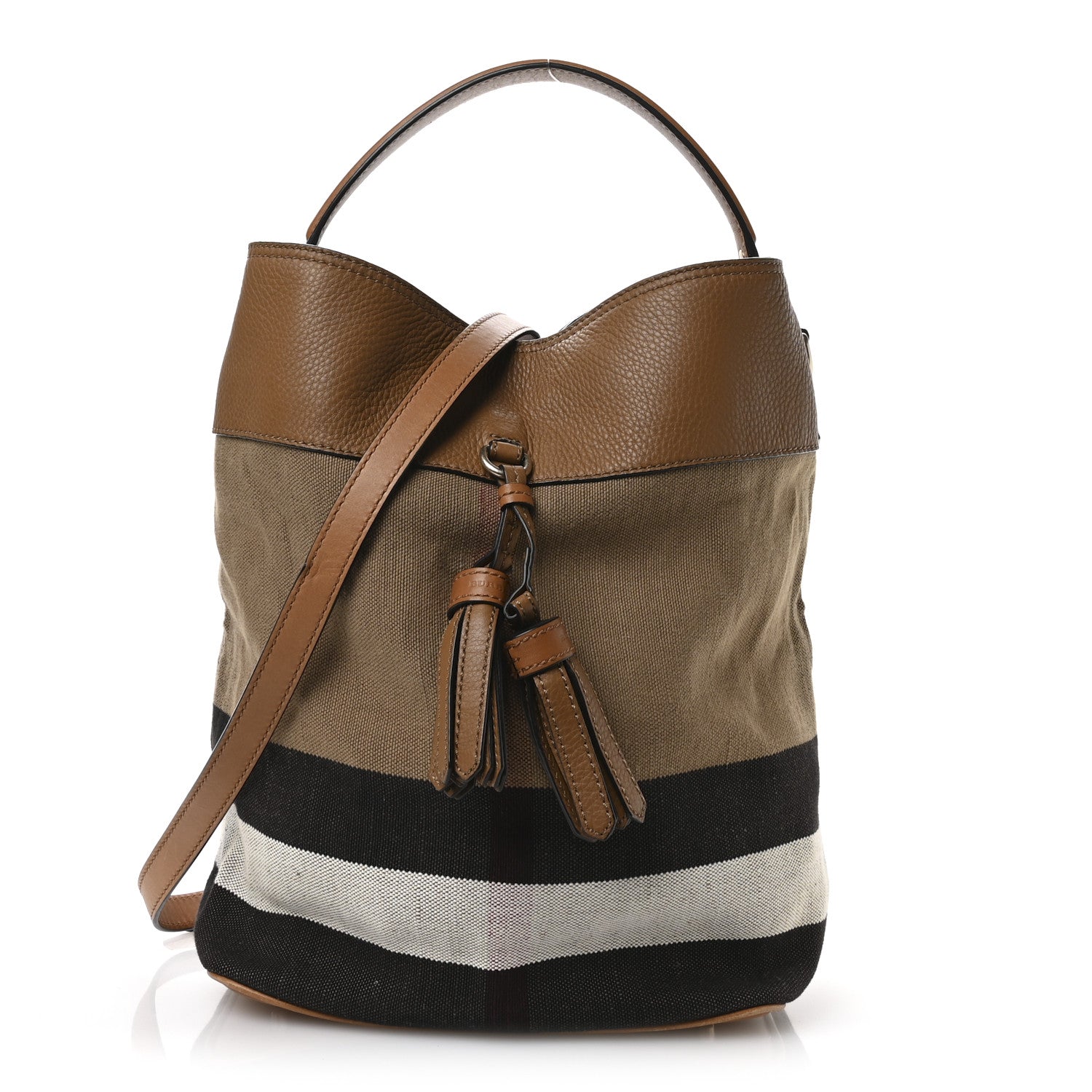 Grainy Calfskin Canvas Mega Check Medium Ashby Tassel Hobo Saddle Brown