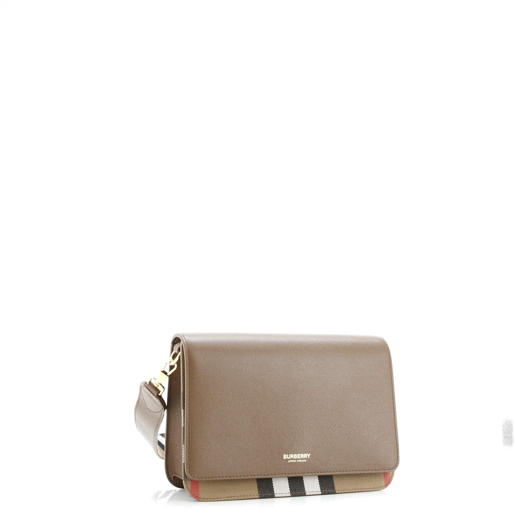Mackford Shoulder Bag Leather and House Check Canvas Small