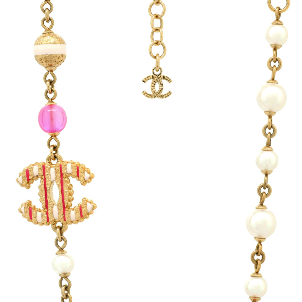 CC Station Short Necklace Metal with Enamel, Faux Pearls and Printed Beads