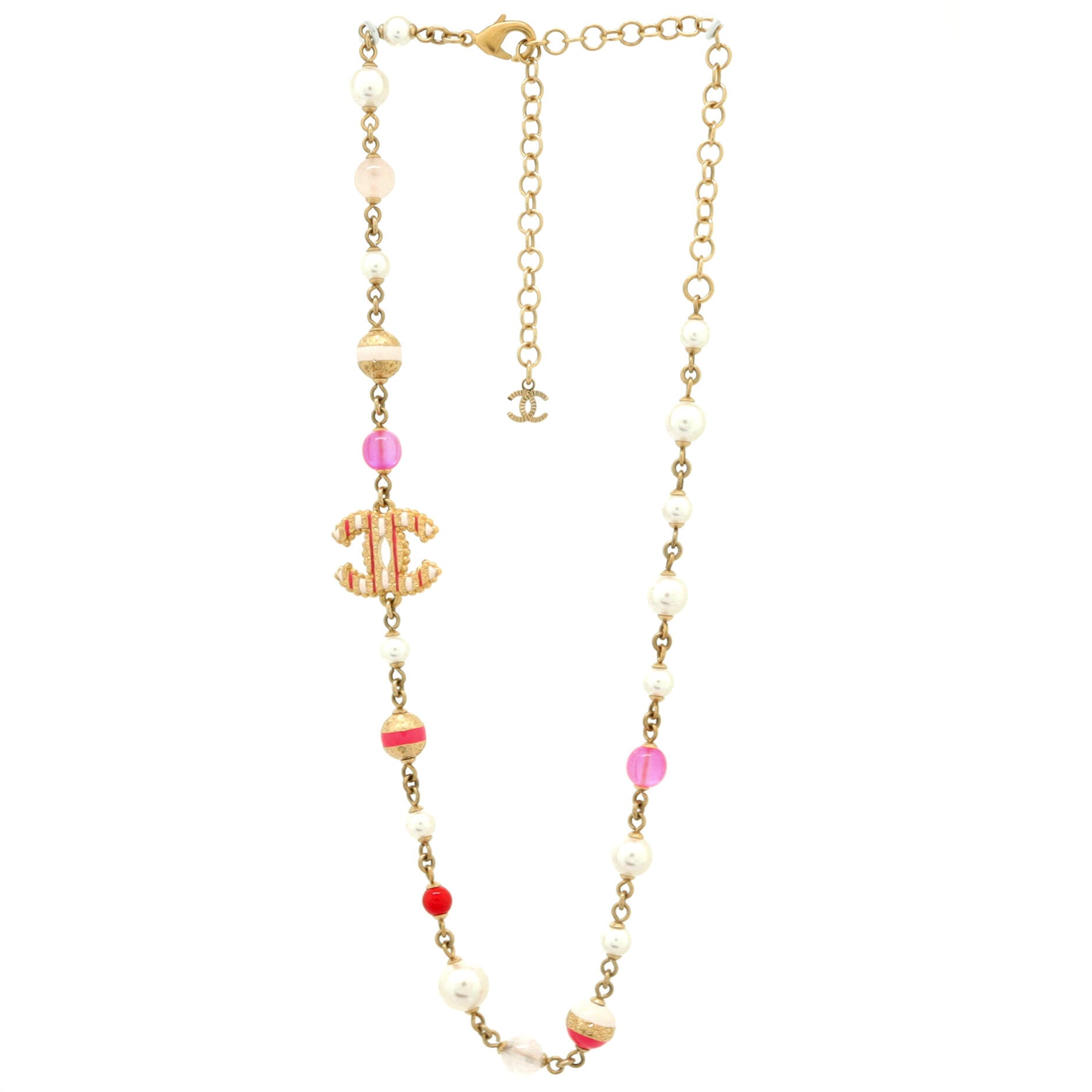 CC Station Short Necklace Metal with Enamel, Faux Pearls and Printed Beads