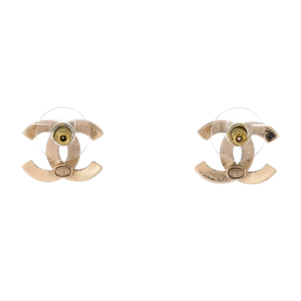 CC Stud Earrings Metal with Faux Pearls and Crystals