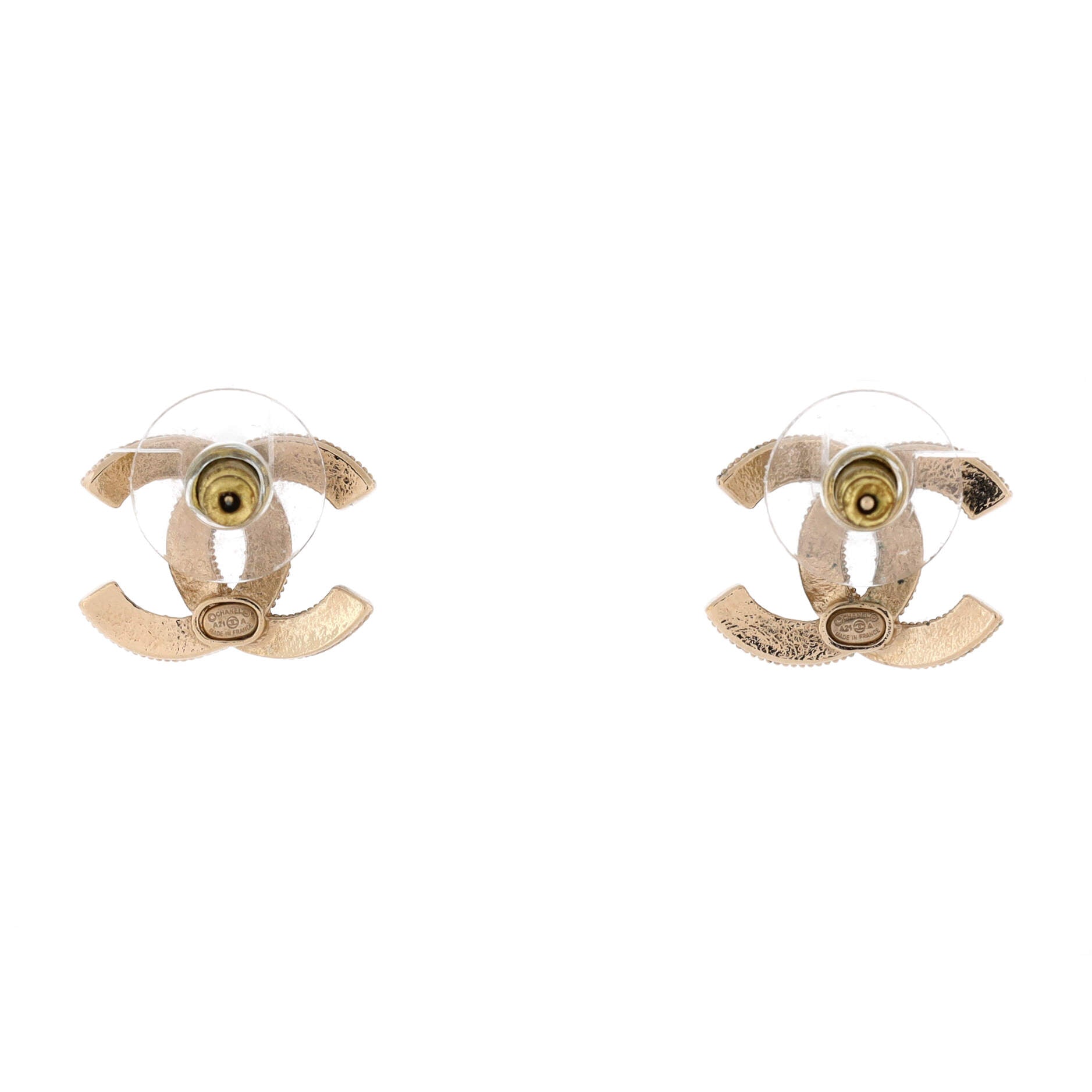 CC Stud Earrings Metal with Faux Pearls and Crystals