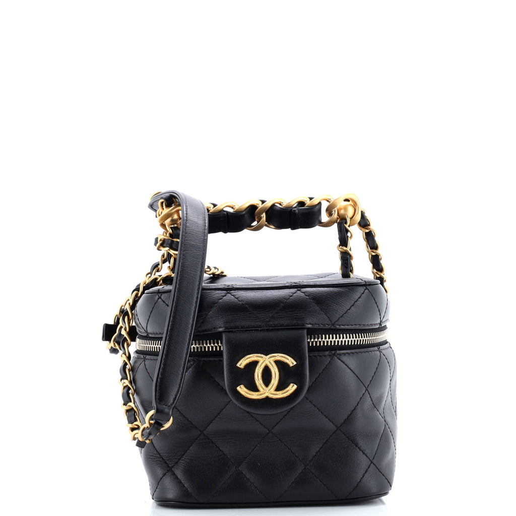 Chain Bar Vanity Case with Chain Quilted Calfskin Small