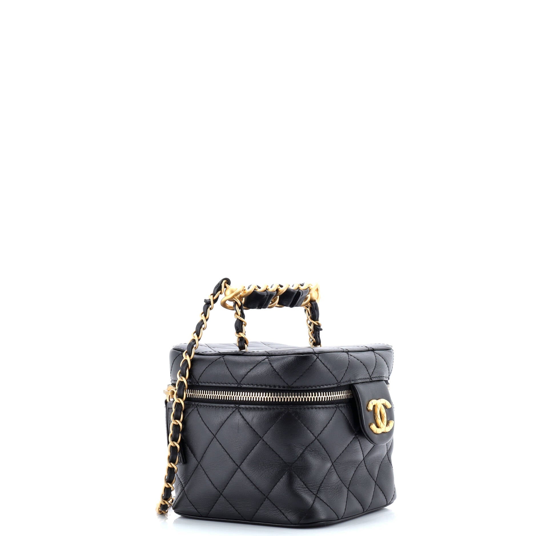 Chain Bar Vanity Case with Chain Quilted Calfskin Small