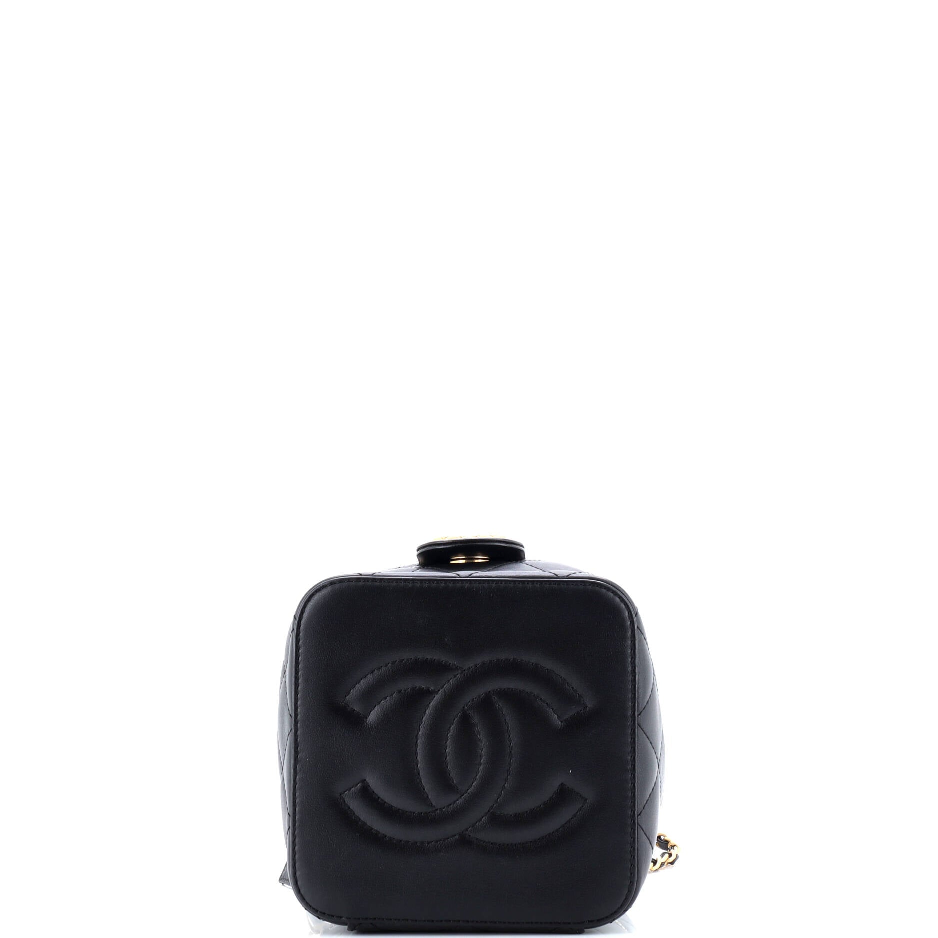 Chain Bar Vanity Case with Chain Quilted Calfskin Small