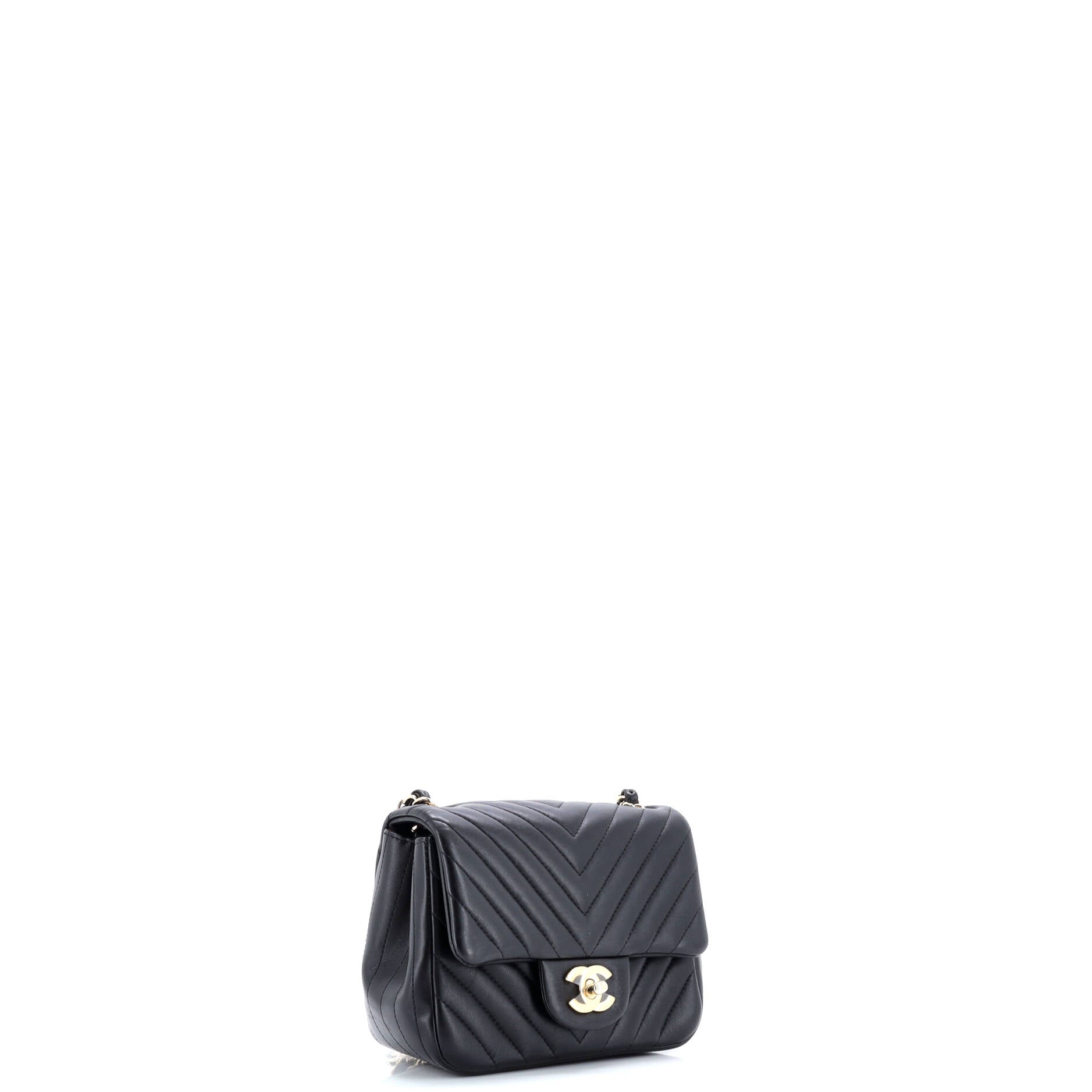 Square Classic Single Flap Bag Chevron Lambskin Mini