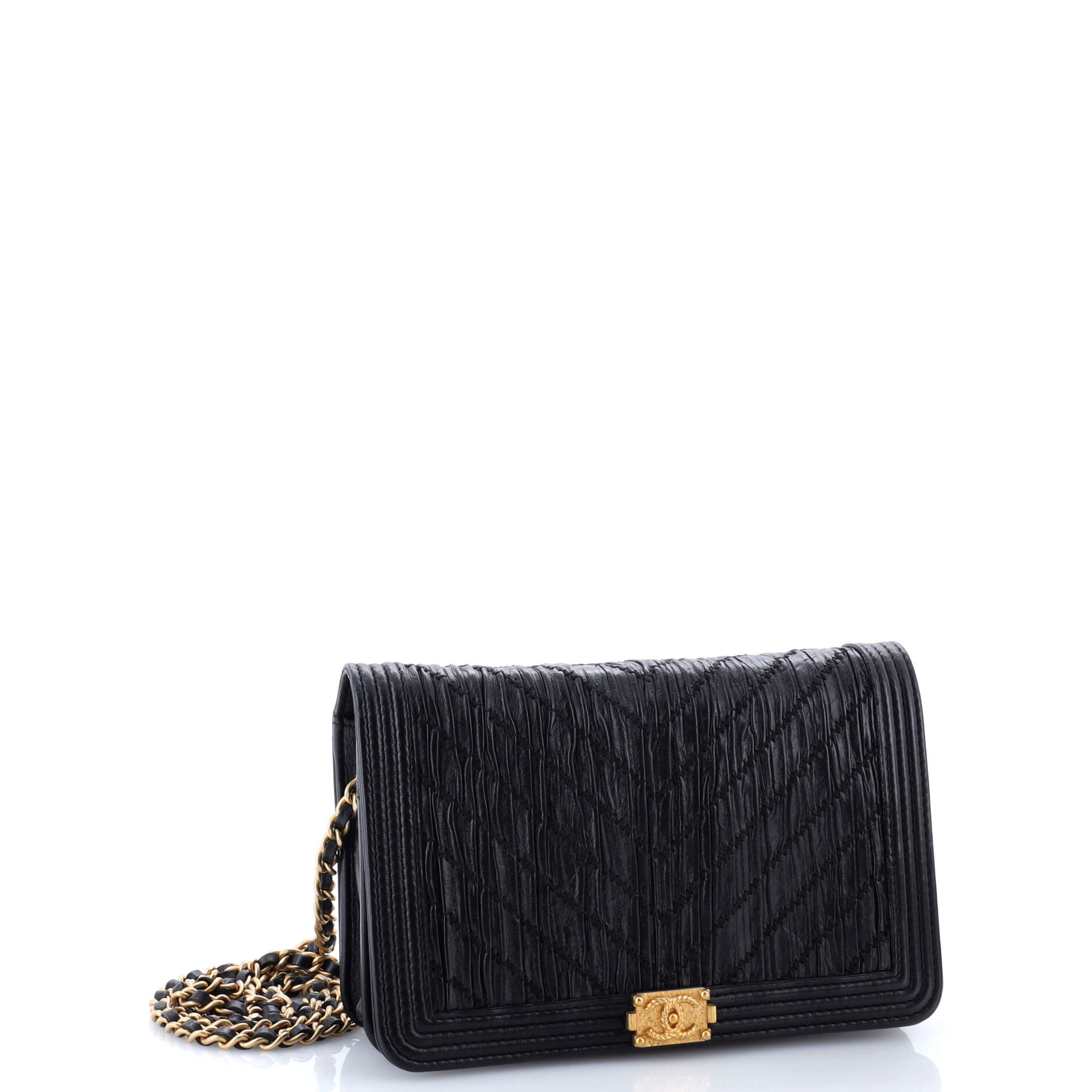 Coco Pleats Boy Wallet on Chain Pleated Crumpled Calfskin