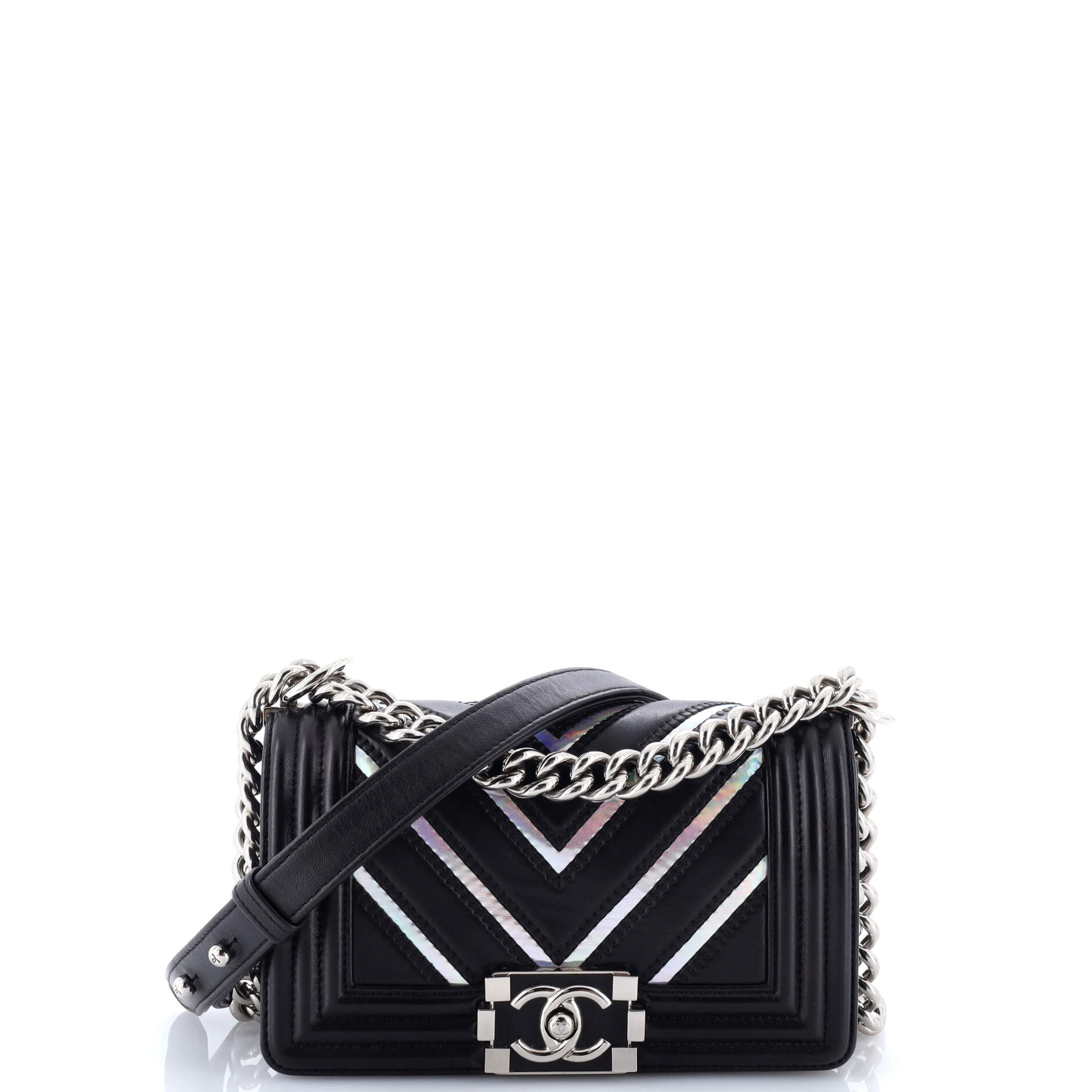 Boy Flap Bag Chevron Lambskin with Holographic PVC Small
